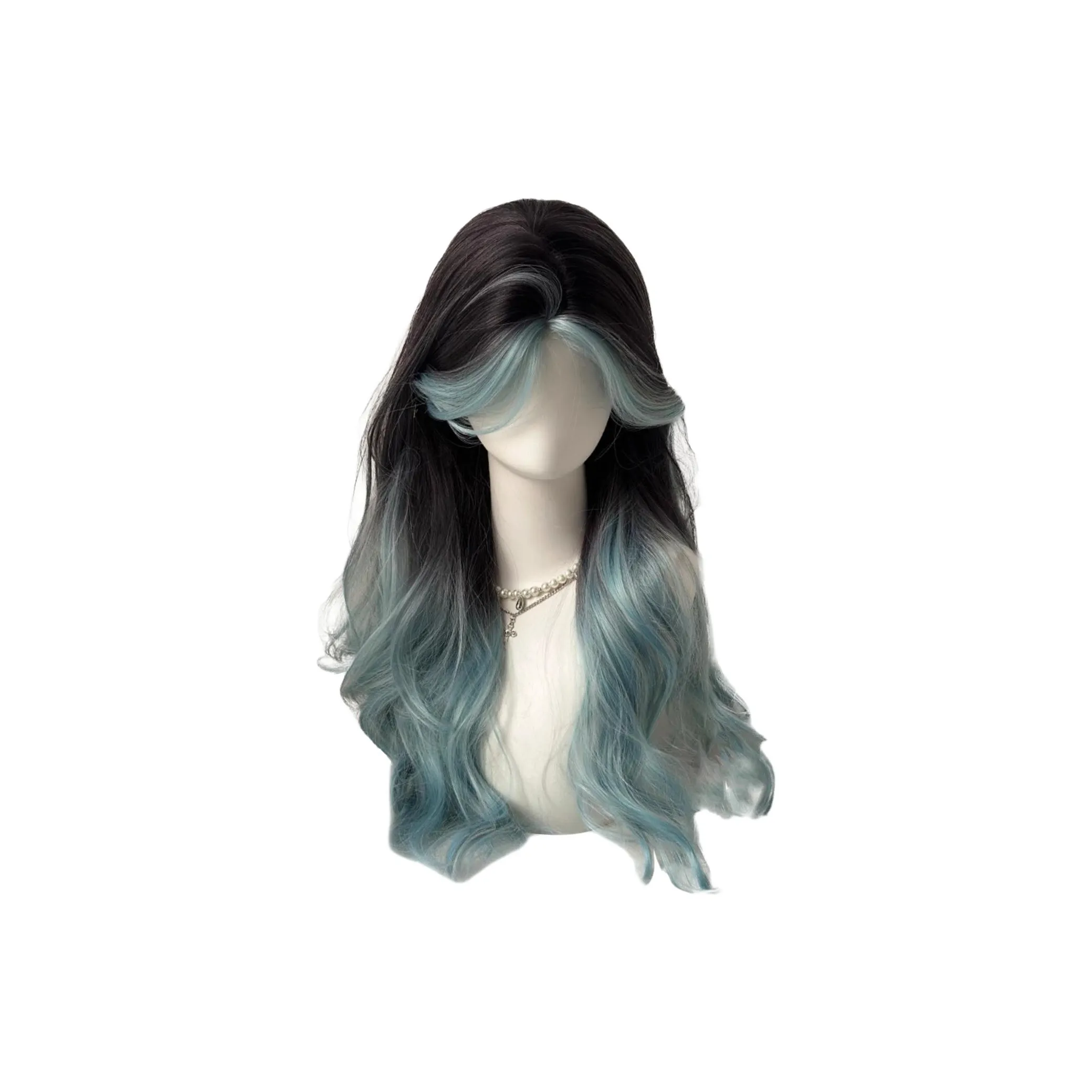 Gentle Welcome Wig Женские Мятный Градиент Синий Длинный Кудрявый Средний Раздел Отделенный Натуральные Искусственные Волосы Полный Набор для Полной Головы