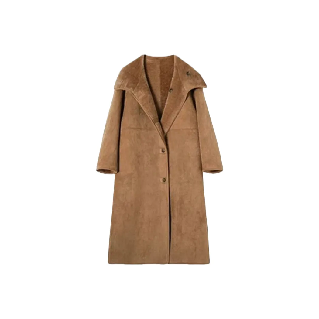 ZEKIKO STUDIO Какао-коричневый Воротник-стойка Двусторонний Дубленка Женское Пальто