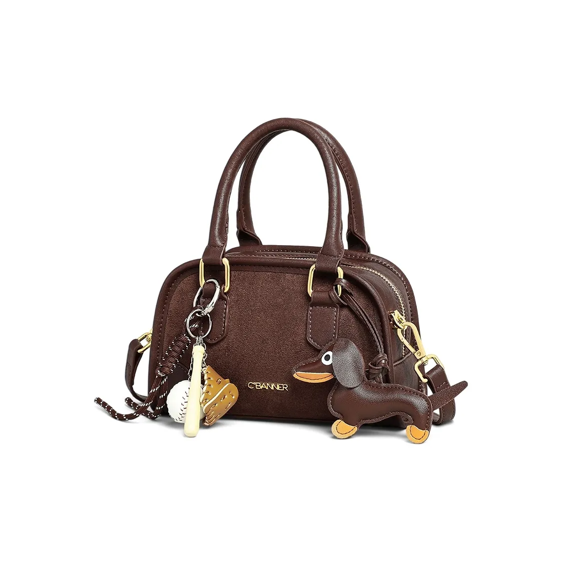 C°BANNER Ткань с коровьей кожей и синтетической кожей одно плечо сумка средний размер женский кофе