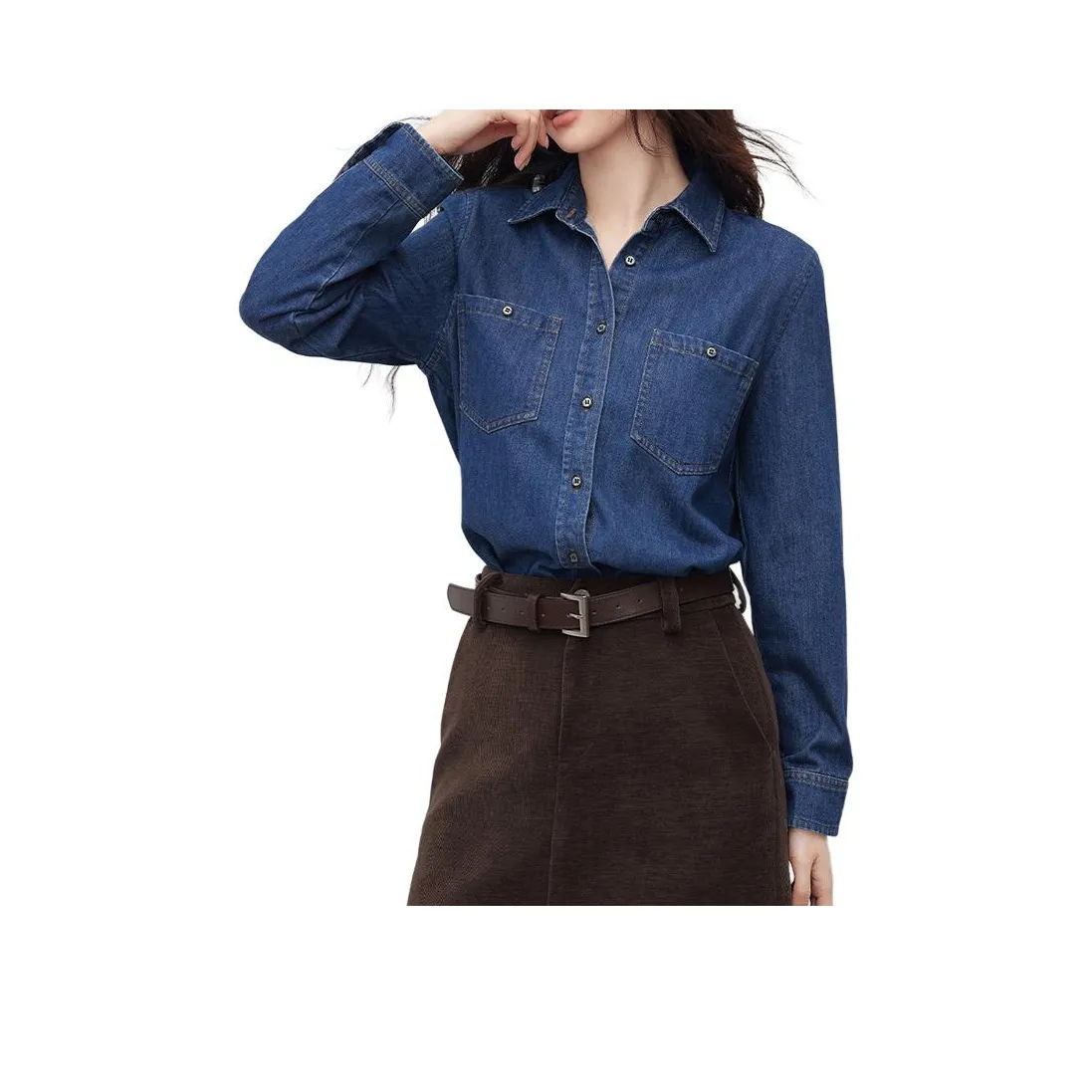 FOSS PHIL Темно-синие джинсовые рубашки для женщин