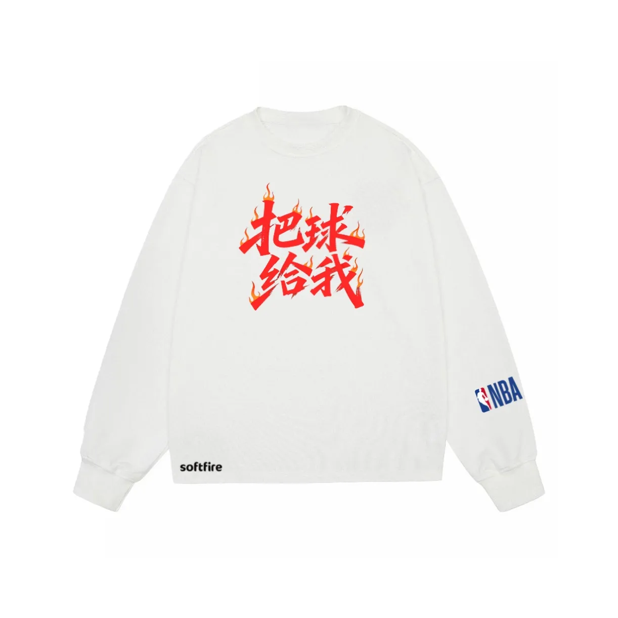 NBA Круглый вырез Длинный рукав Т-рубашка Весна-осень Облегающий крой Мужской SOFTFIRE С принтом Подростки Повседневный Спортивный Белый Унисекс