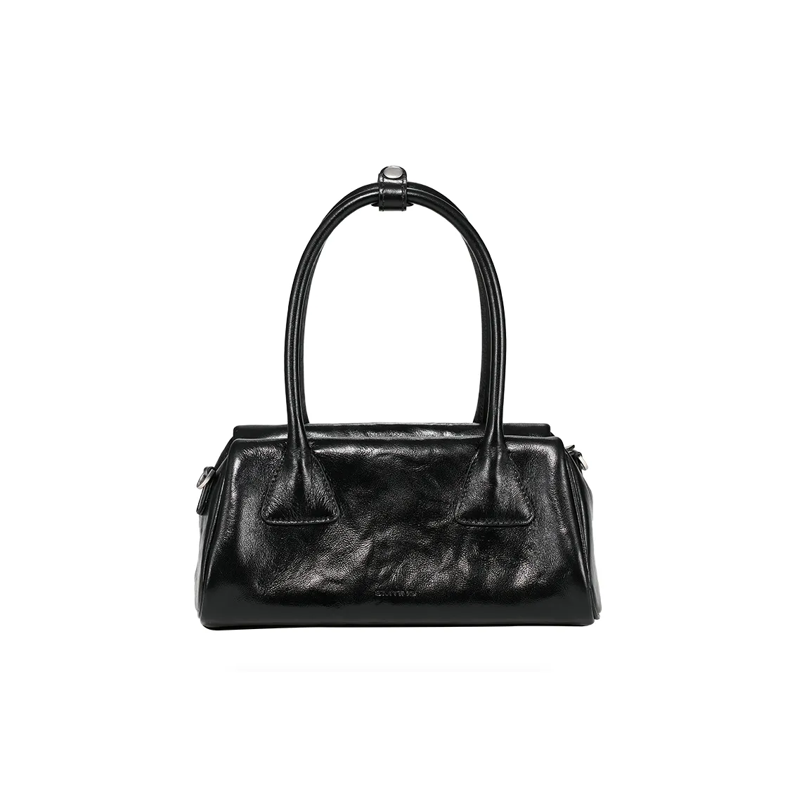 Simedin Сумка Baguette из крупнозернистой текстуры коровьей кожи среднего размера женская глубокий черный жемчужный белый