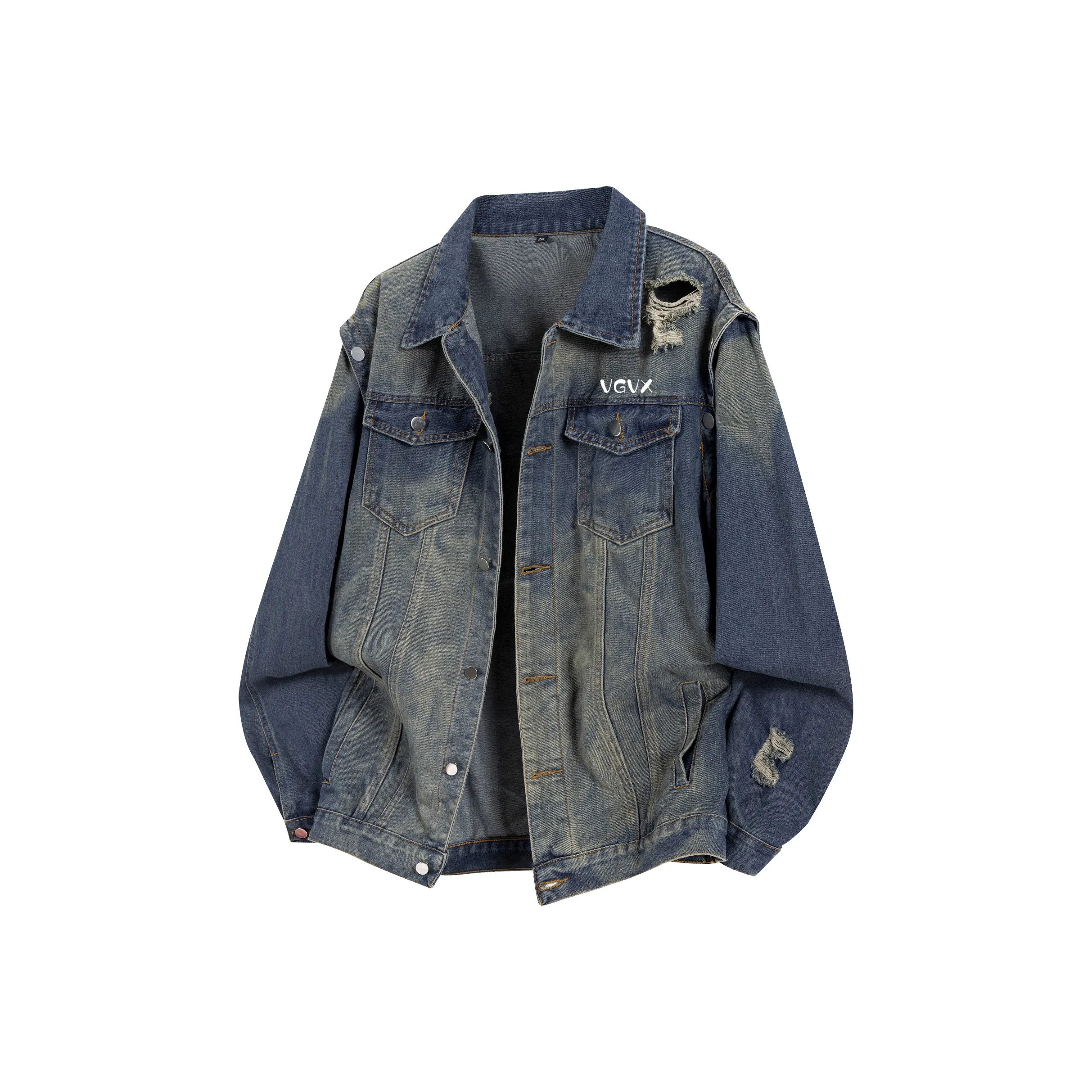 VGVX Синий [Съемные металлические таблички] Унисекс Джинсовые куртки