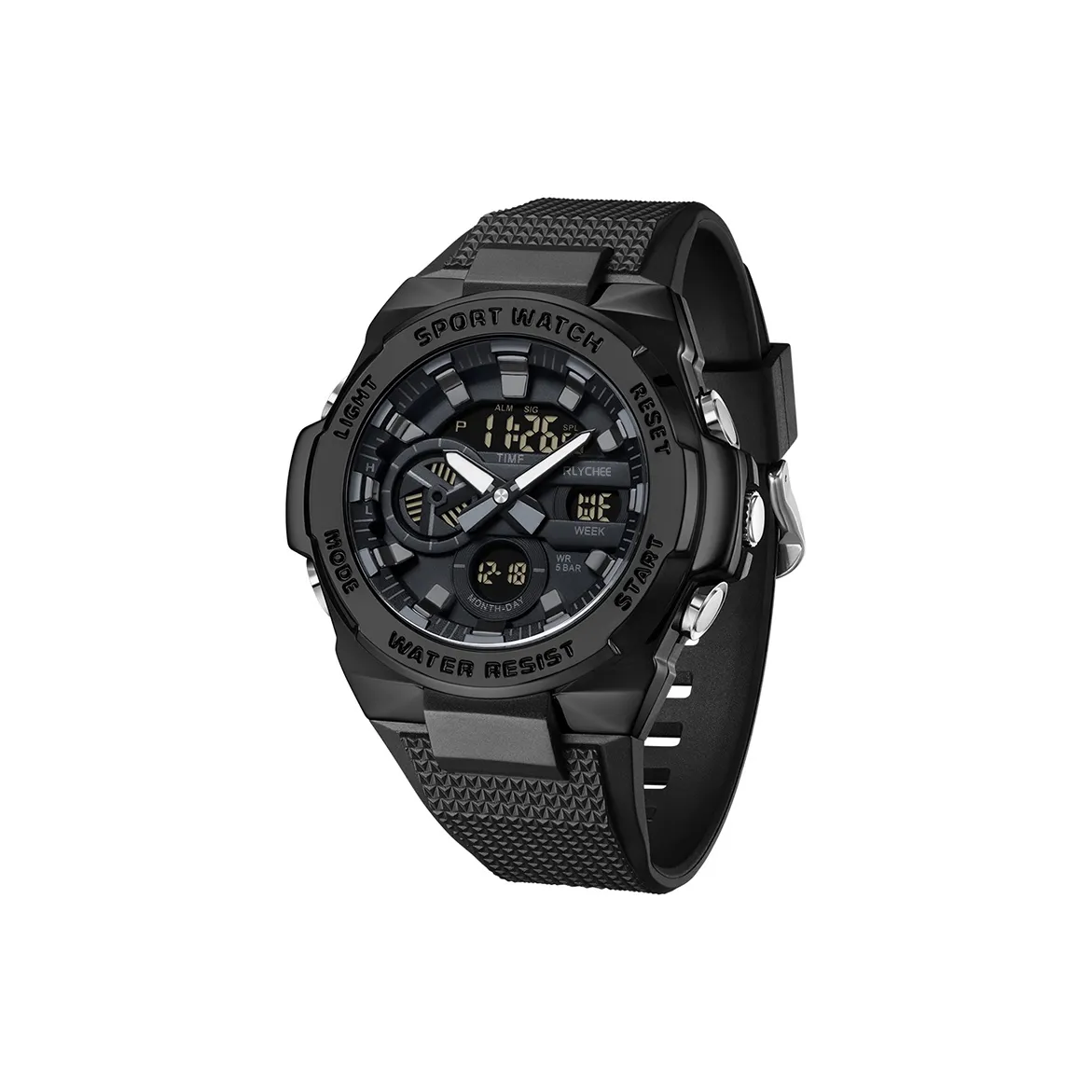 Rlychee Электронный + Кварцевый механизм TPU Ремешок Часы Мужские Кварцевые Часы Скелетный Циферблат