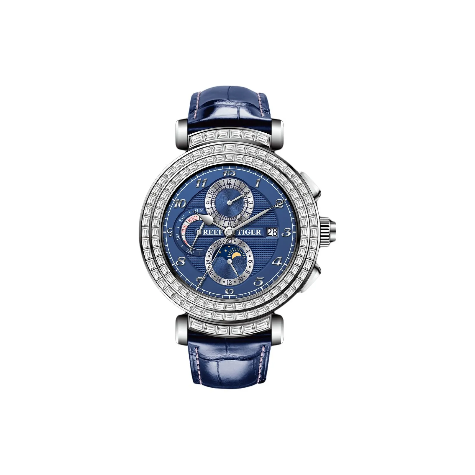 REEF TIGER Artist Series Автоматический механический механизм часы с ремешком из коровьей кожи мужские часы