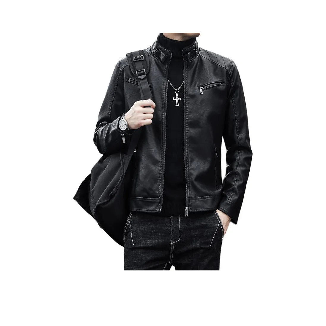 27DESHENGHUO Кожаная куртка мужская