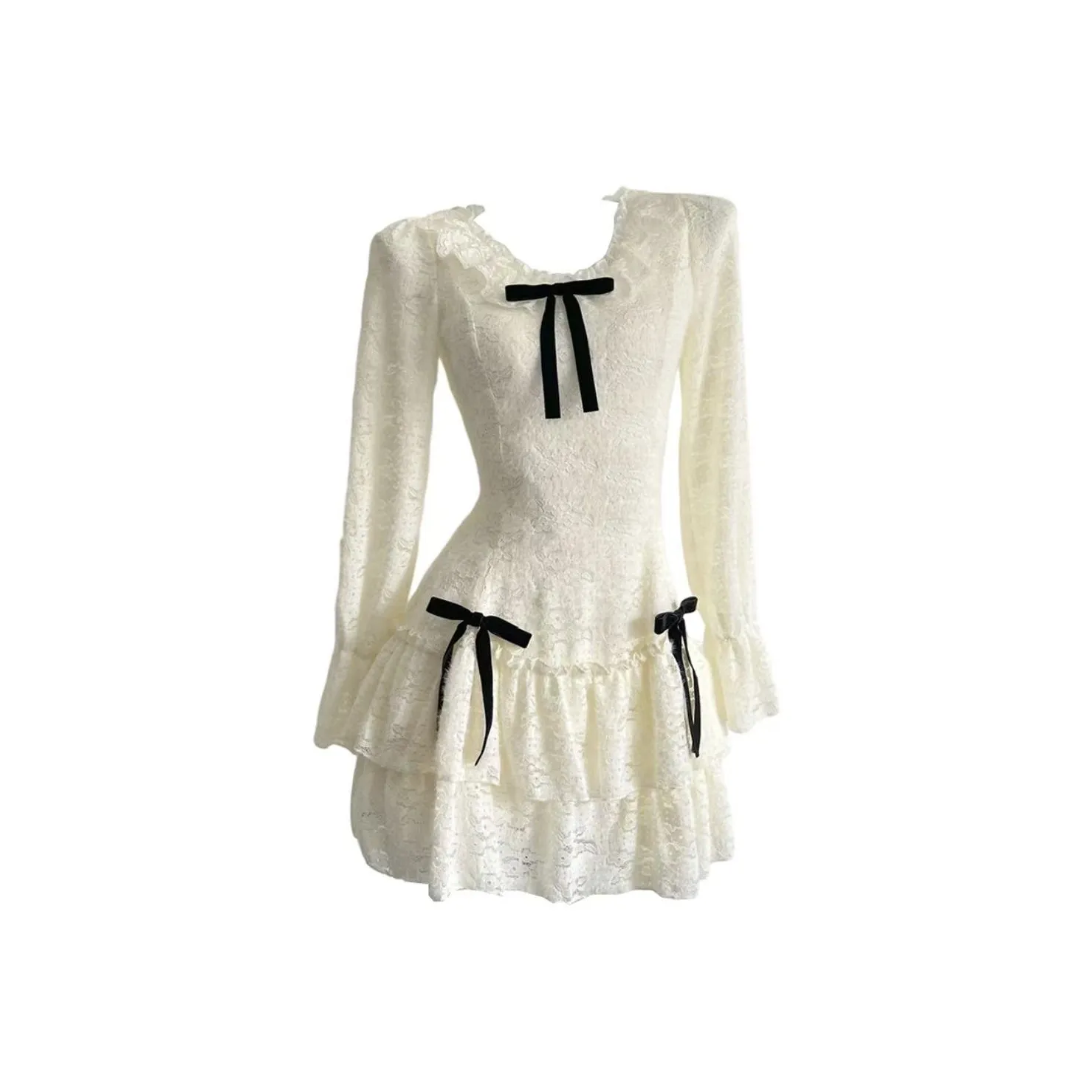 IQC Кружево Платье Женское Длинное Платье с Длинными Рукавами