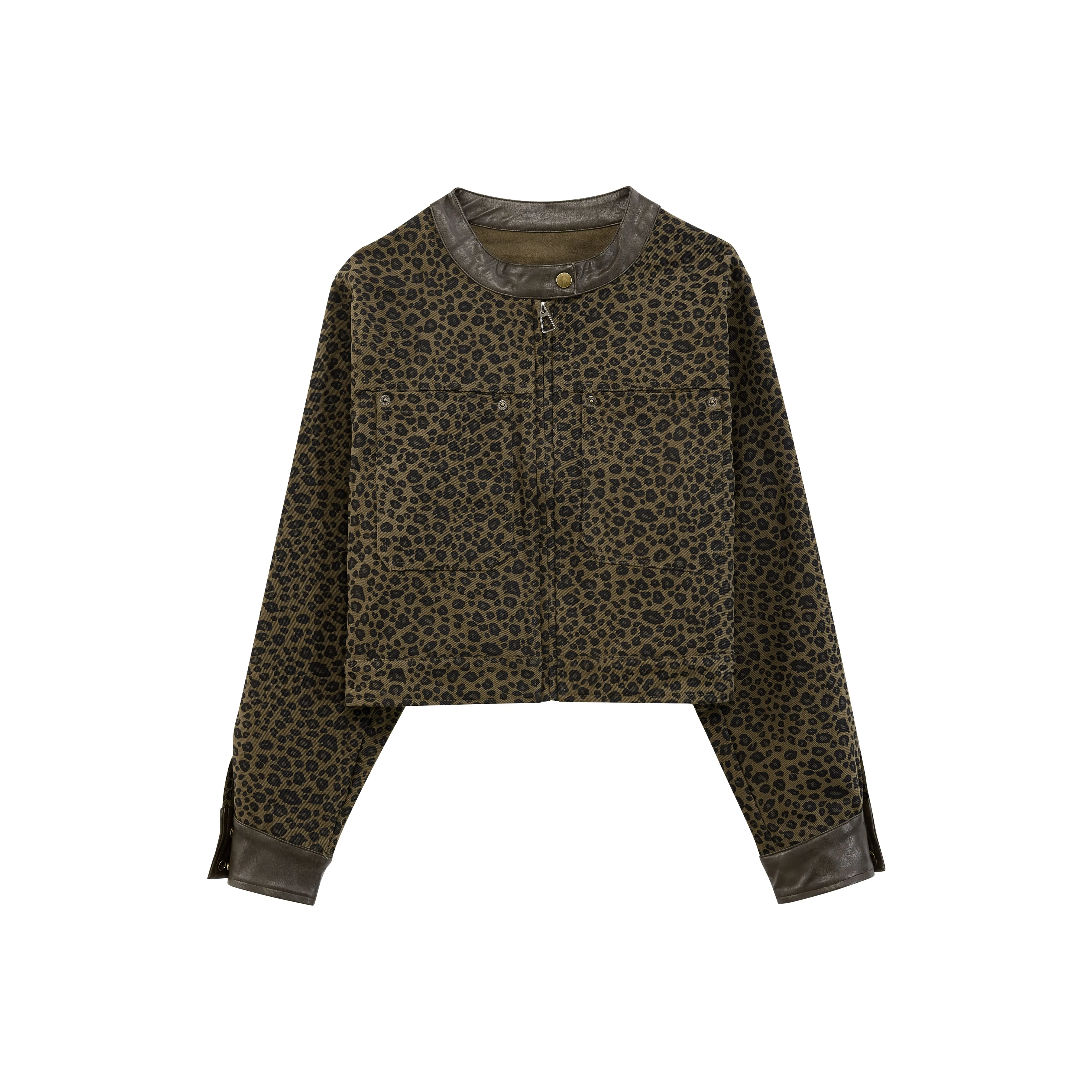 SHUHAOBAI Леопардовый принт Пальто Женское Короткое пальто