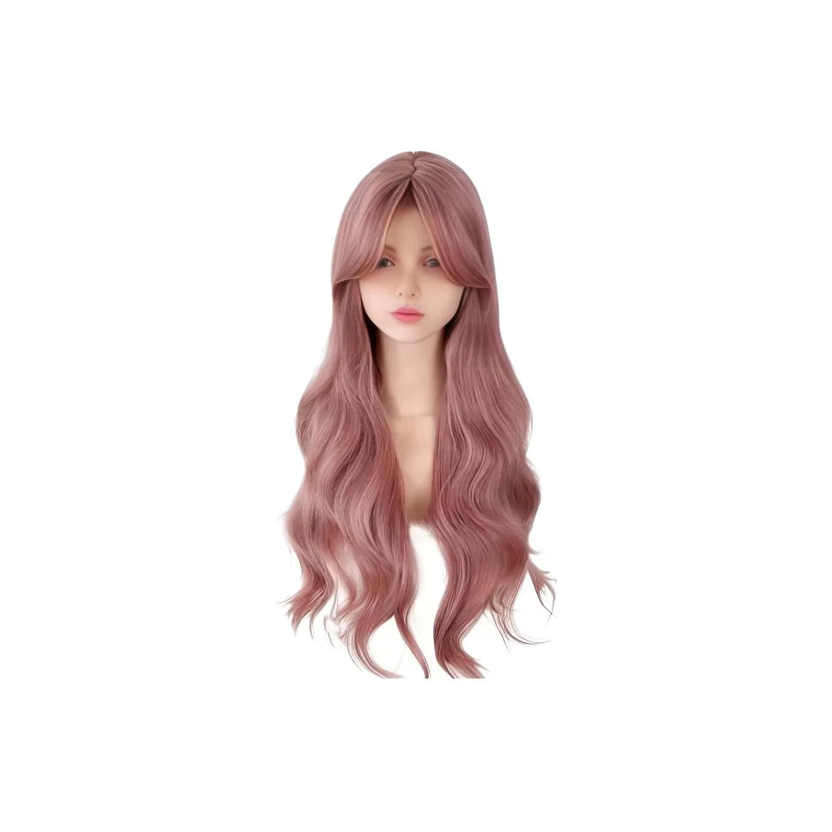 Gentle Welcome Розовый Перука Женская Длинные Волосы Средняя Раздел Большая Волна Длинные Плетеные Волосы с Натуральными Искусственными Волосами для Полной Головы Комплект