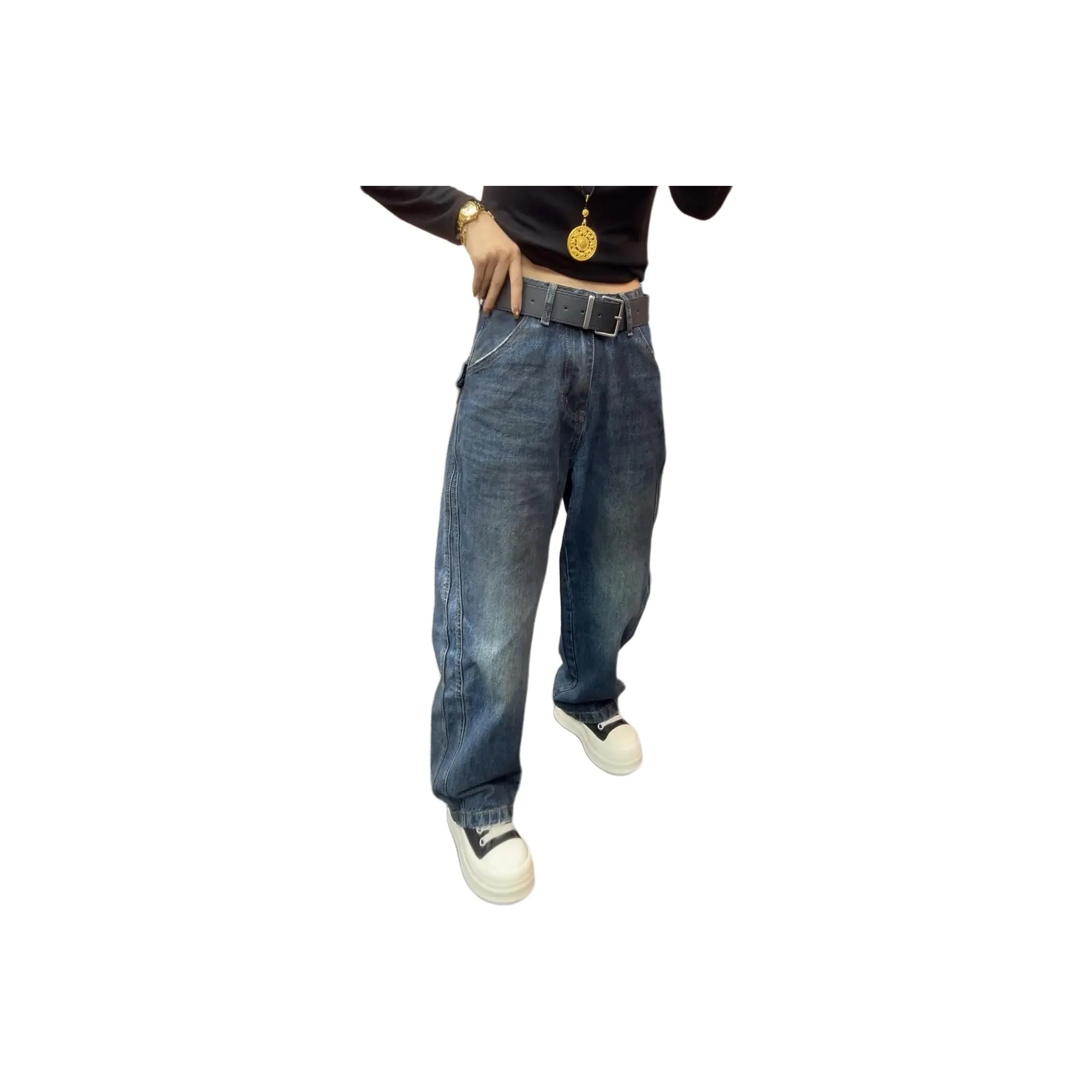 MUQINGQING Винтажный синий [Рекомендация дизайнера Нет ремня] Женские джинсы