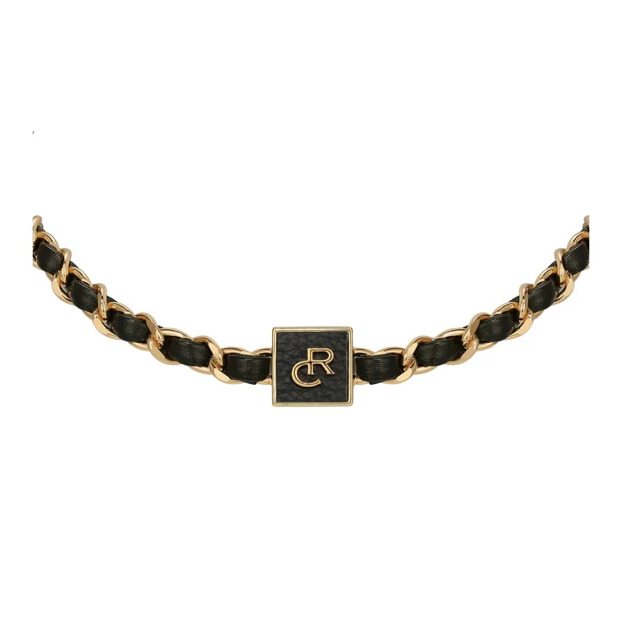 Ретро Шик Брасс Золото-Покрытие RC Буква Кожа Ожерелье Женское