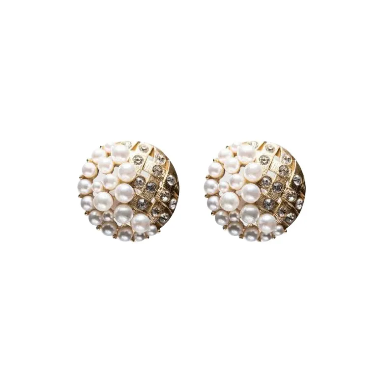 Retro Chic Brass Gold Plated Инкрустированный Pearl с Zircon Woven Beaded Stud Earrings Women's