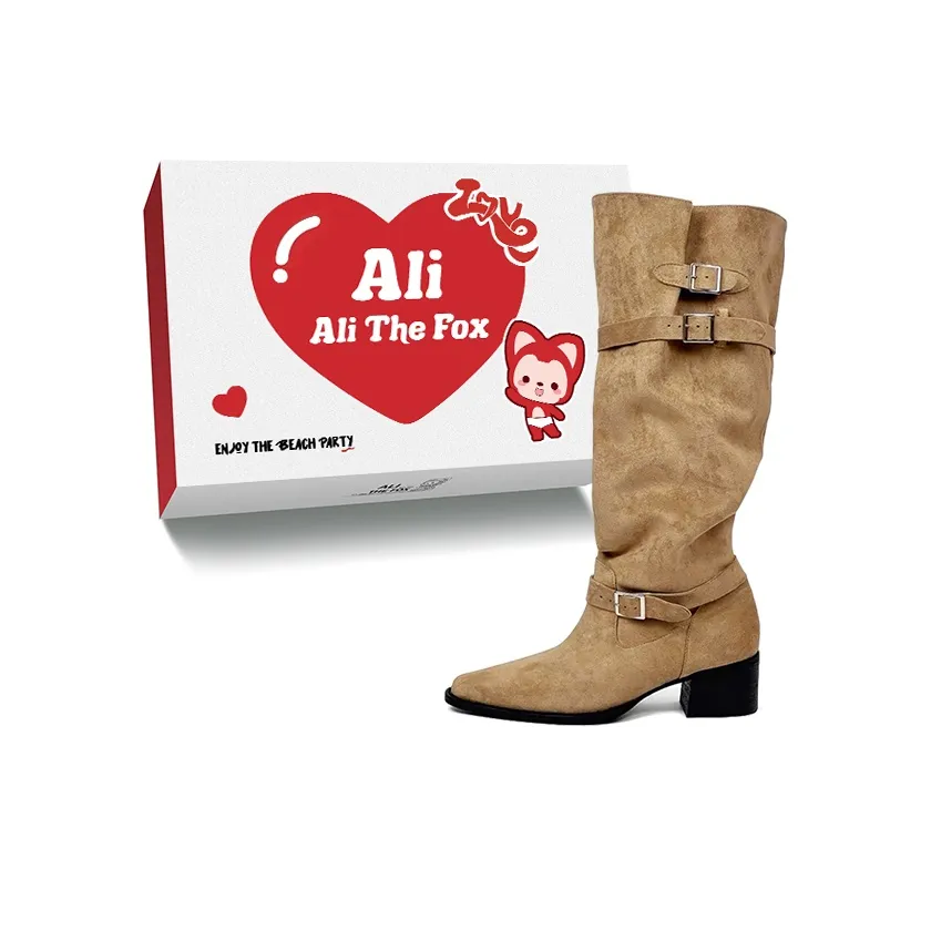 Али Тх Фокс Винтаж Плиссированные Мардии Слоу Ботинки Колено Высокие сапоги Женские