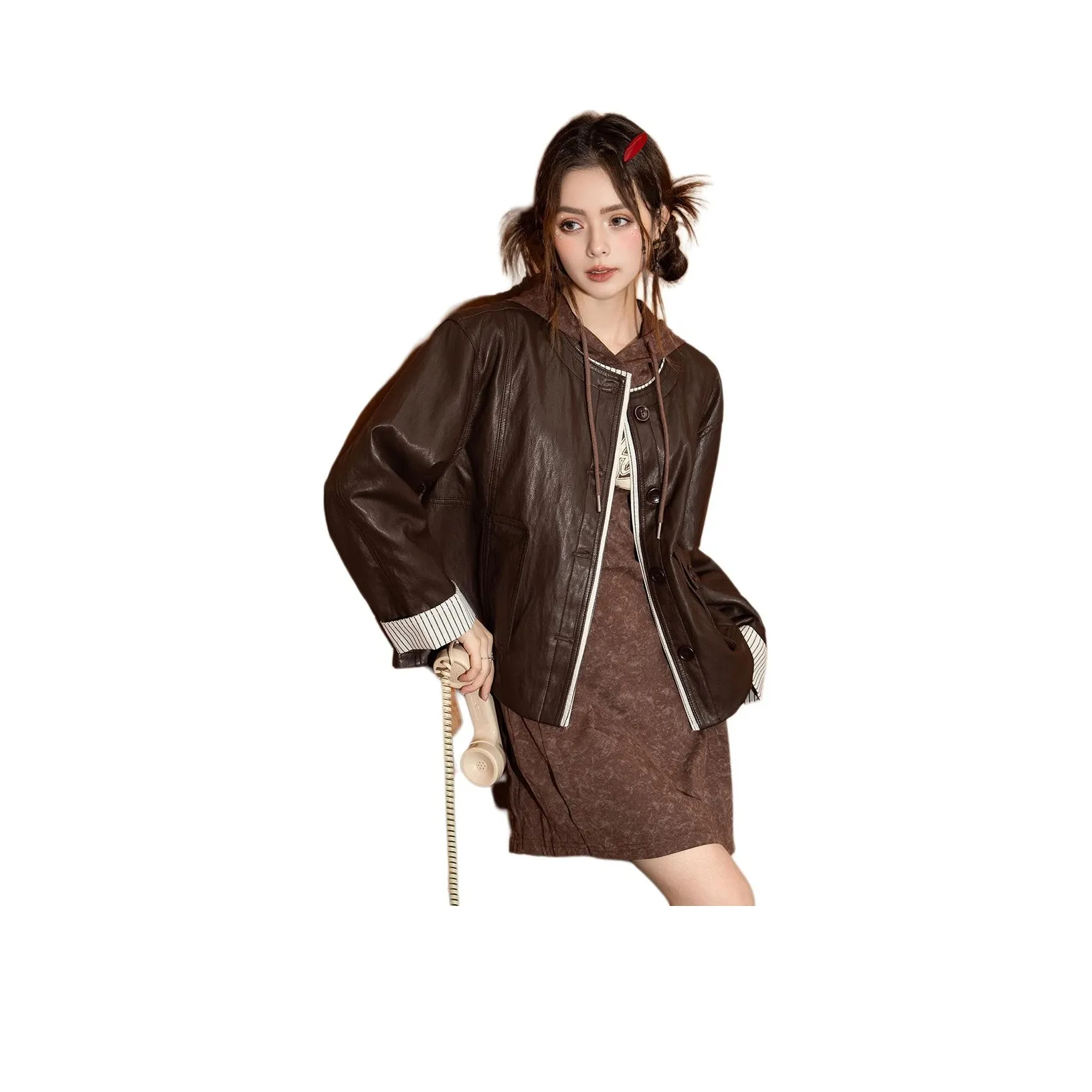 FAWENXIANGZI Кожа Куртка Женская