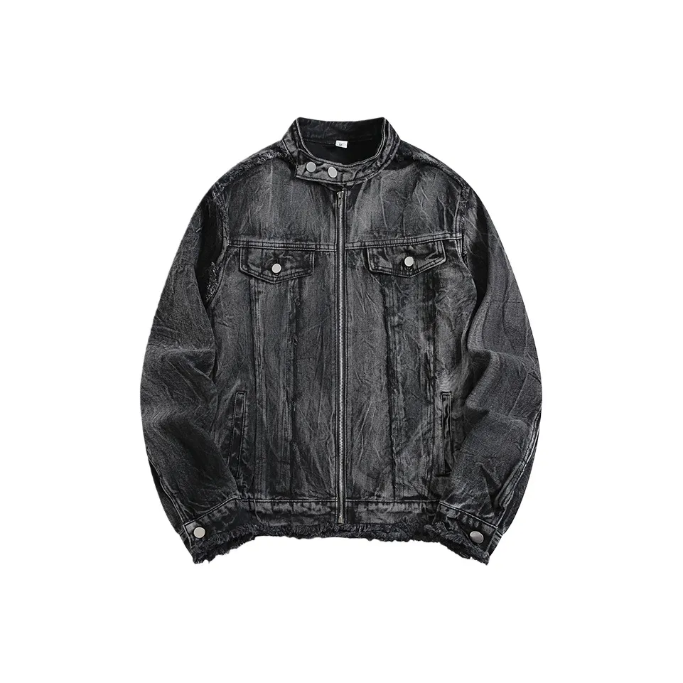 QEWBG Черный [Бахрома тяжелый] Унисекс Джинсовые куртки