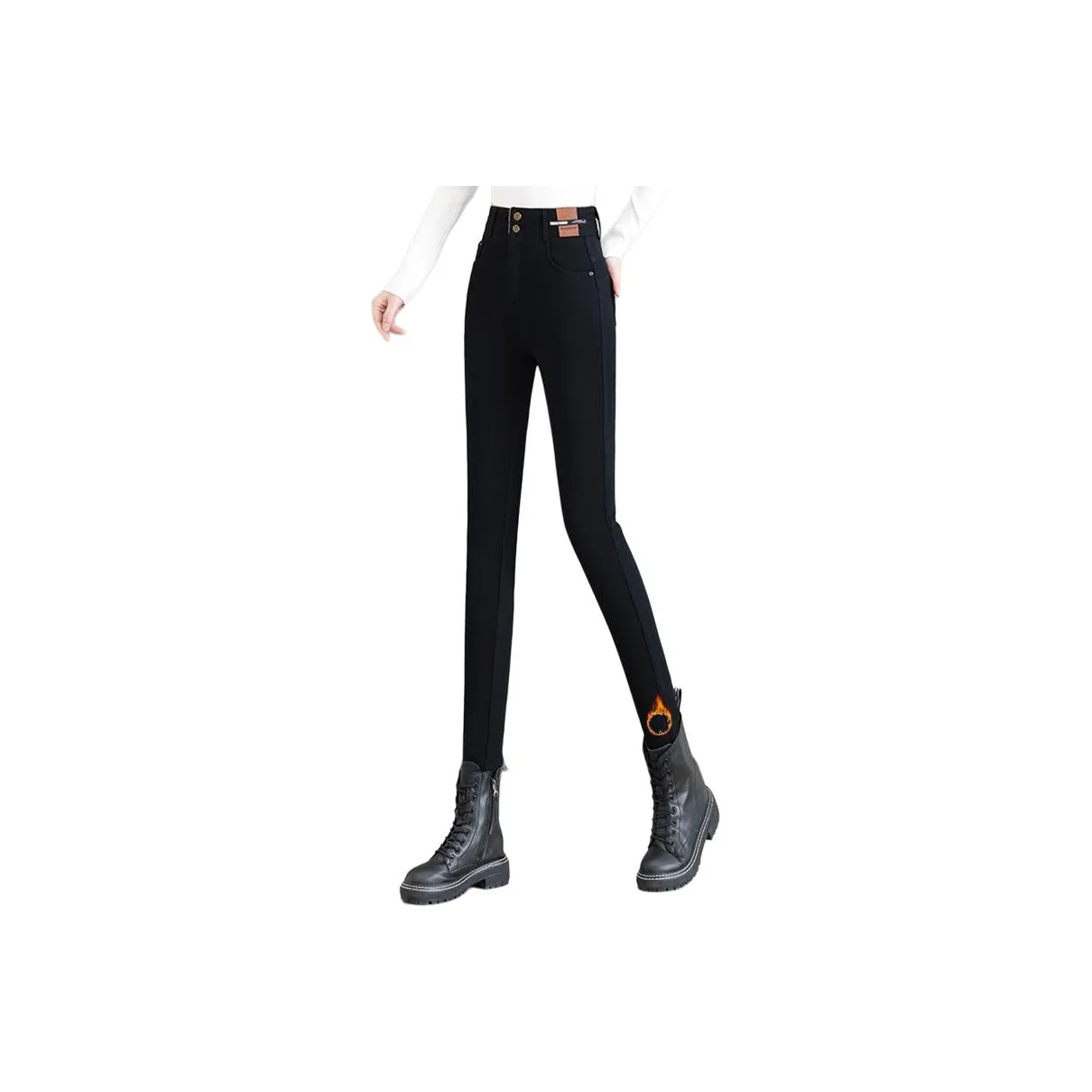 MOUSIDEYOUHUO Черные флисовые женские леггинсы с подкладкой