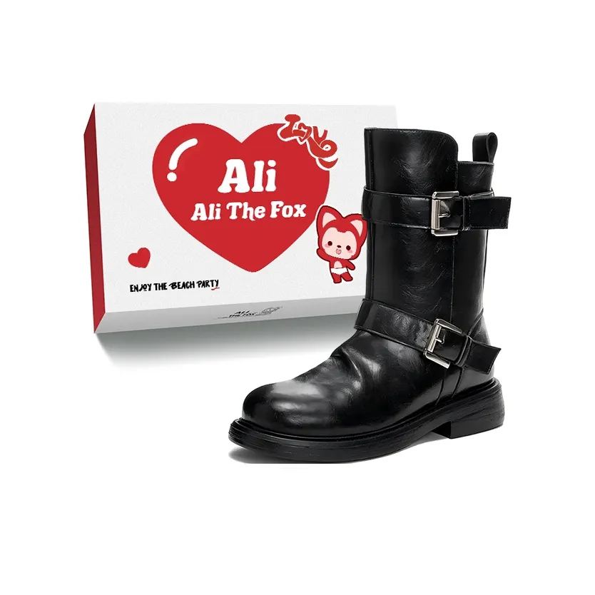ALI THE FOX Винтаж Двойная пряжка Ремень Байкерский стиль Ботильоны Женские