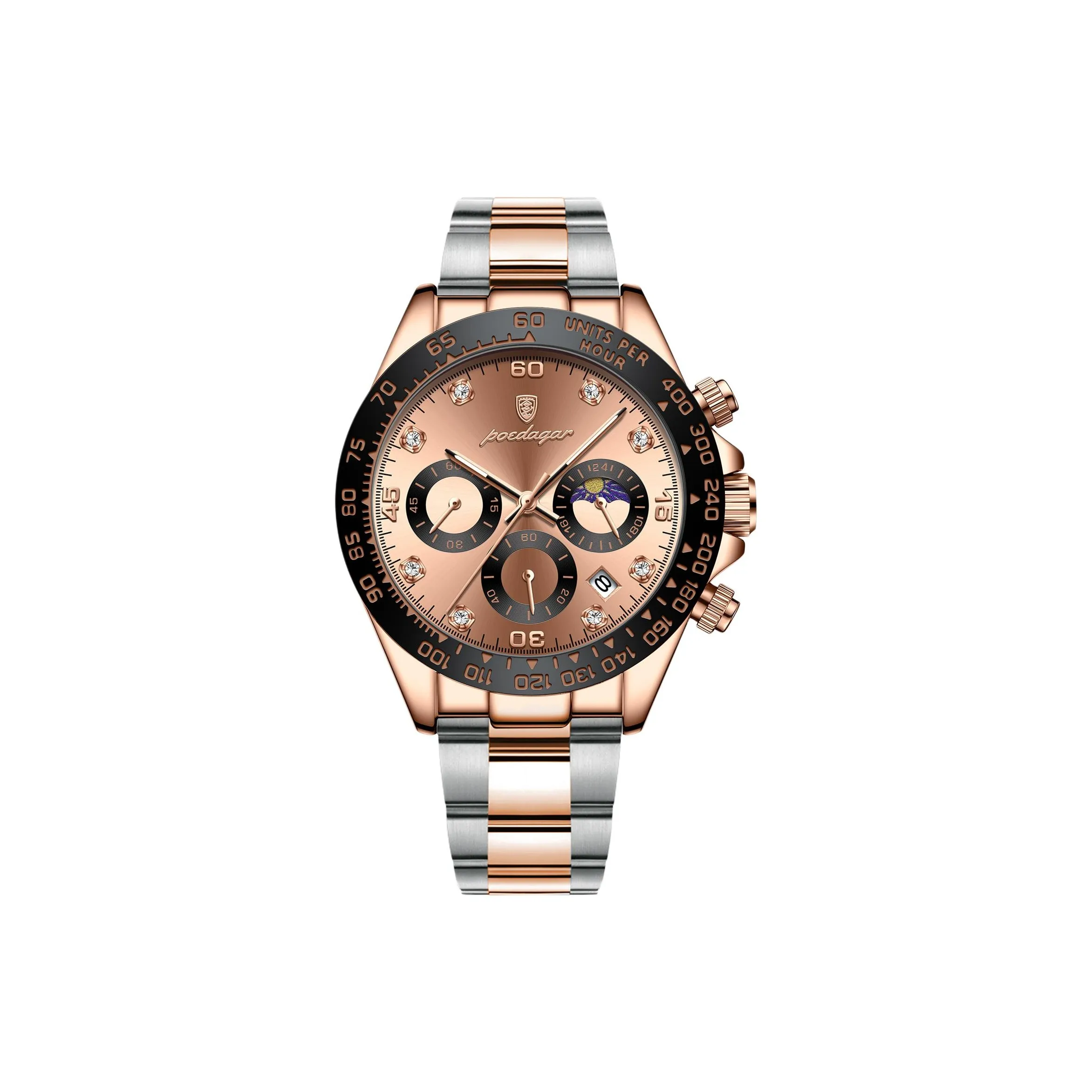 POEDAGAR Кварцевый механизм ремешок из нержавеющей стали мужские часы многоцветный циферблат