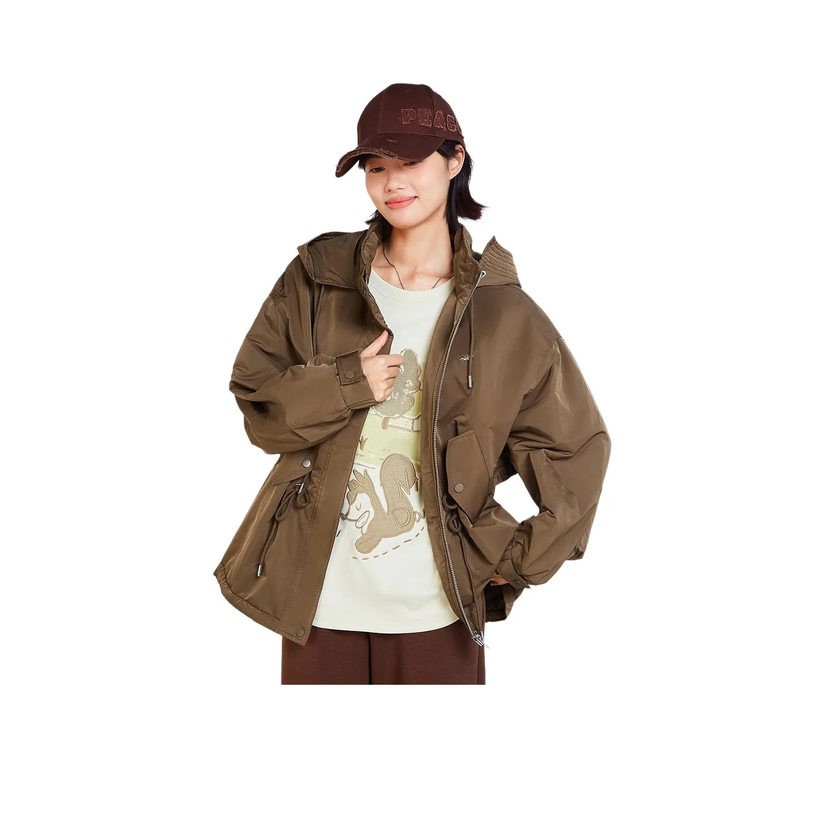 MUGUOGUOMU Осенний и зимний хлопковый пуховик с утяжкой на талии для женщин