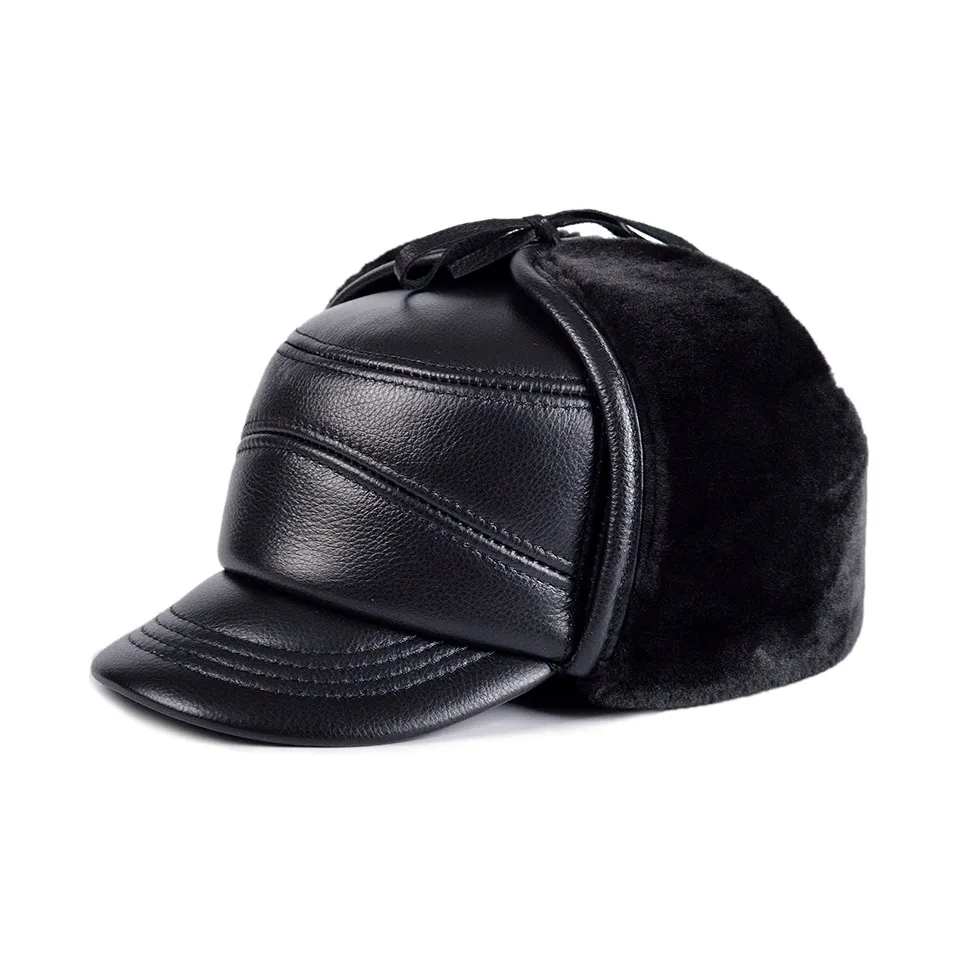 Devanro Шапка-ушанка из натуральной коровьей кожи мужская