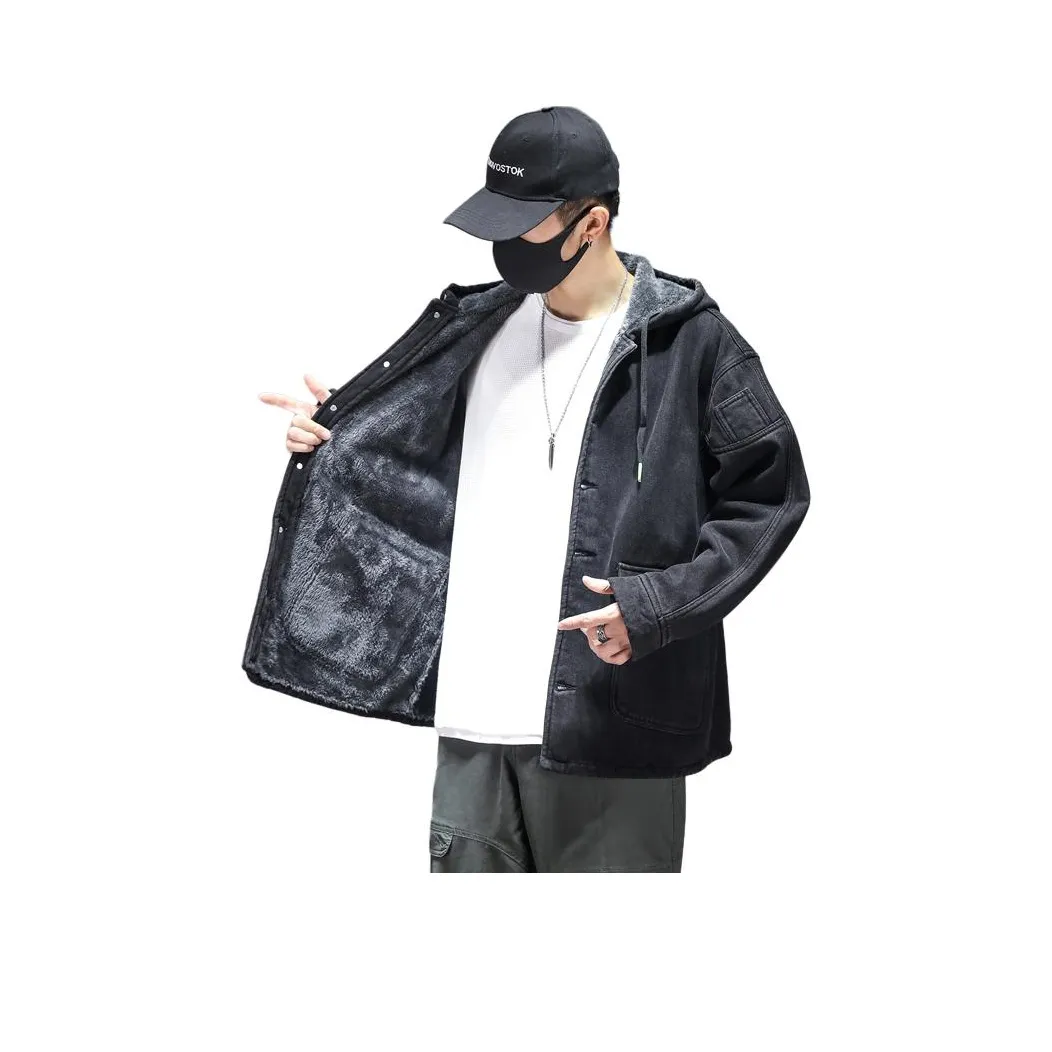 MENING Черный флис с подкладкой унисекс куртки