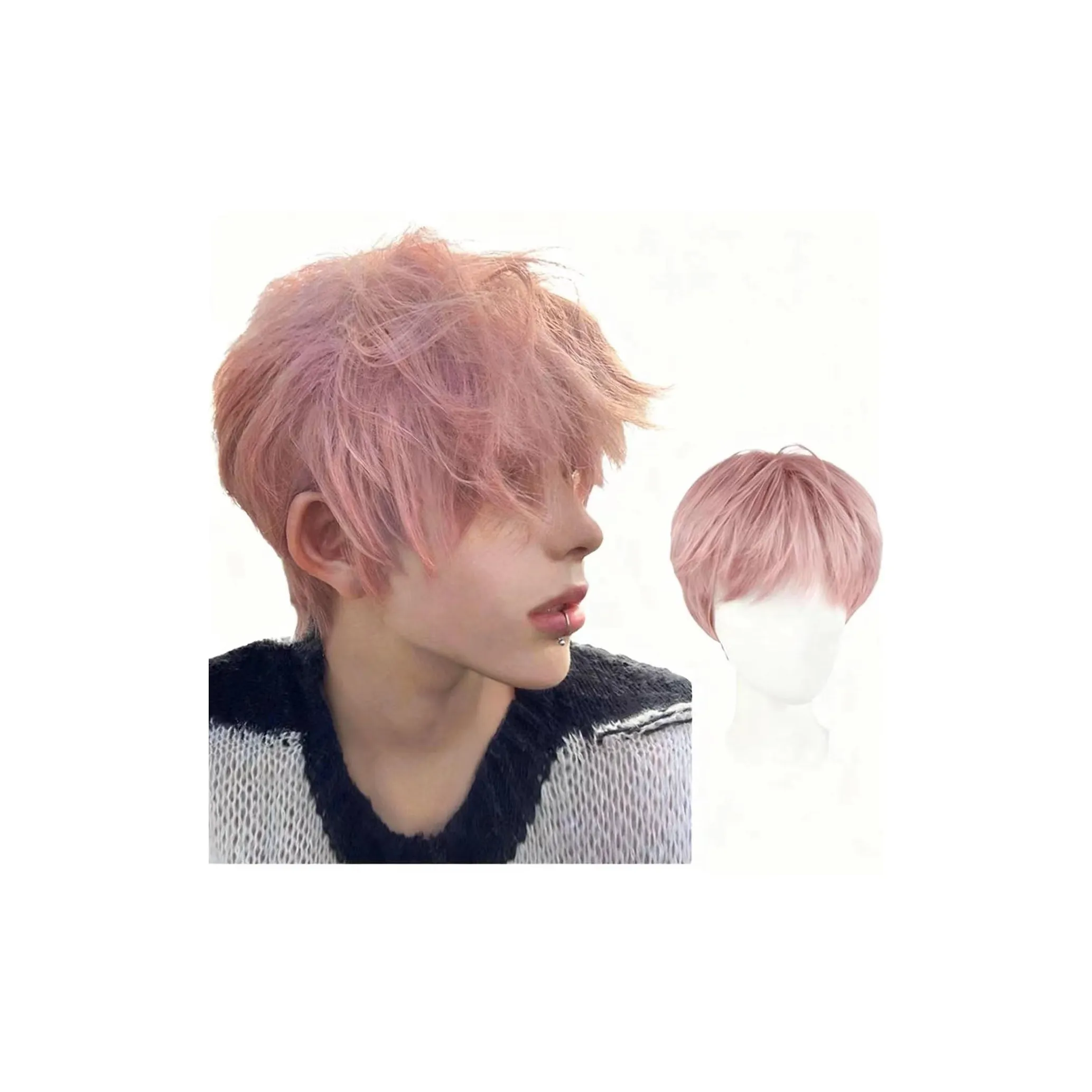 GLUNA Серо-розовый Differential Crushed Lid Мужская Перука Аниме COS Стайлинг Высокая Температура Пряжа