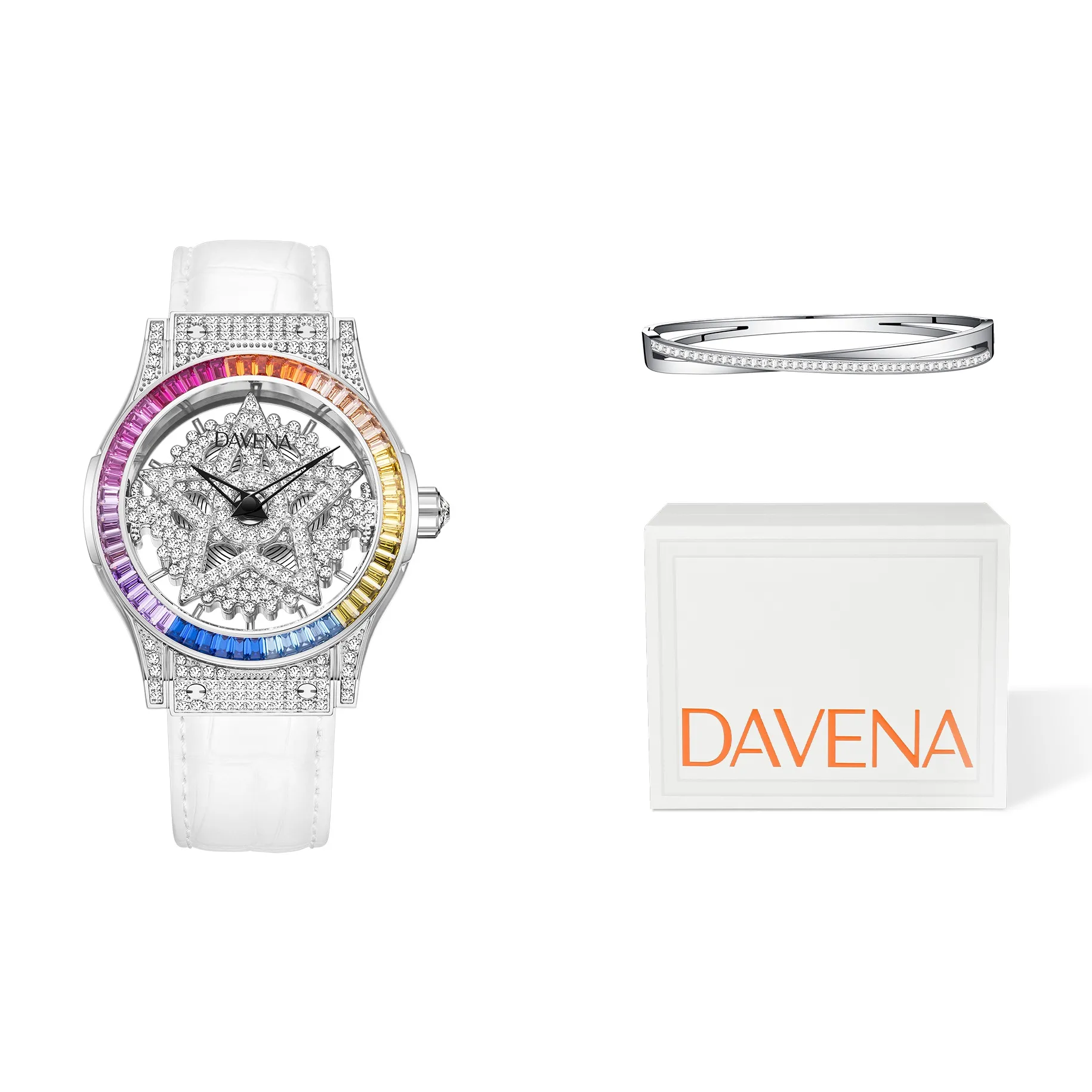 DAVENA Possession Collection Коробка Мода Роскошь Кварцевый механизм Часы Женские Часы Скелетный циферблат