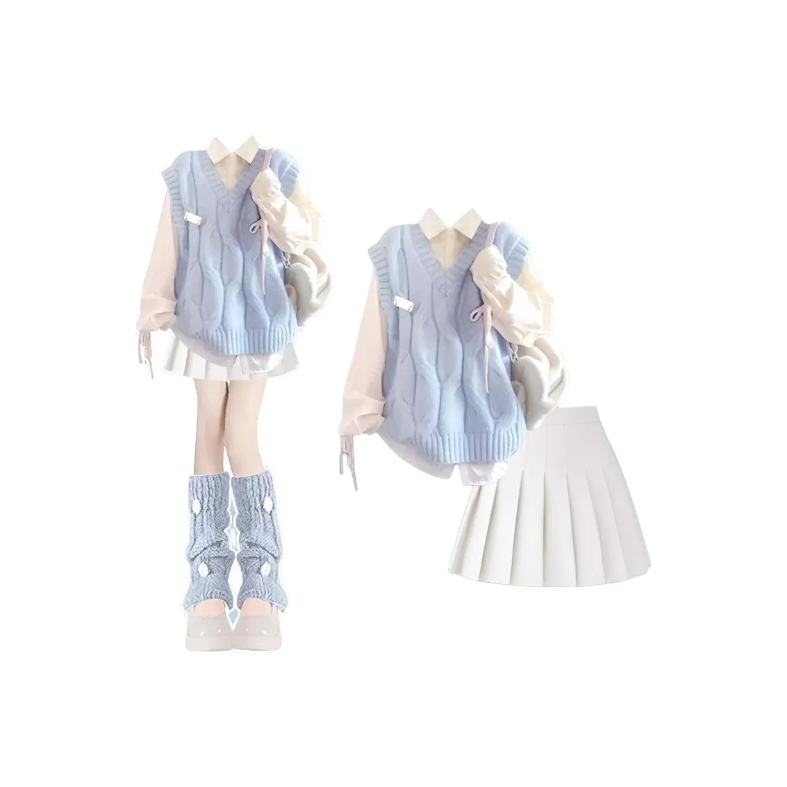 ONENINE34PM Жилет + Шнурок Рубашка + Белая Плиссированная Юбка Комплект из Трех Предметов Женские Юбочные Комплекты