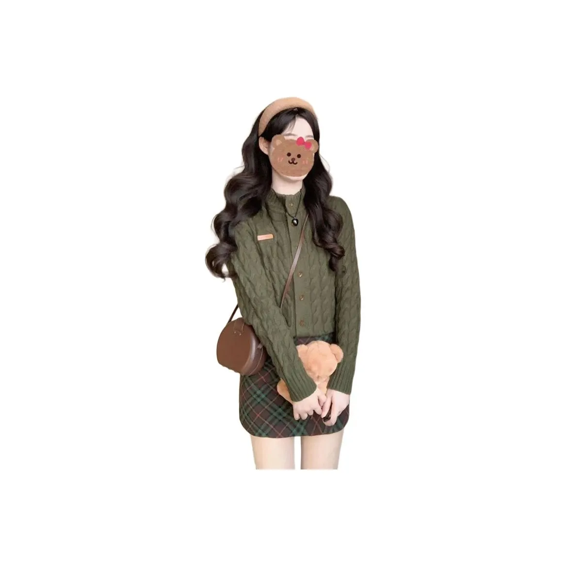 EFCR Клетчатая юбка + зеленый свитер женские комплекты с юбкой