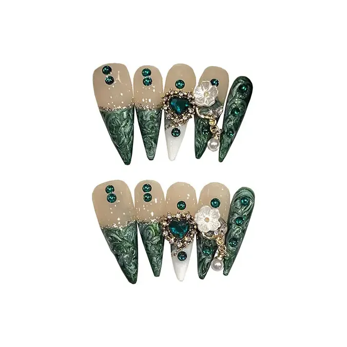 Yun Yue Joe Heavy Duty Премиум Осветляющий False Nail Миндаль Изумруд Градиентный Металл