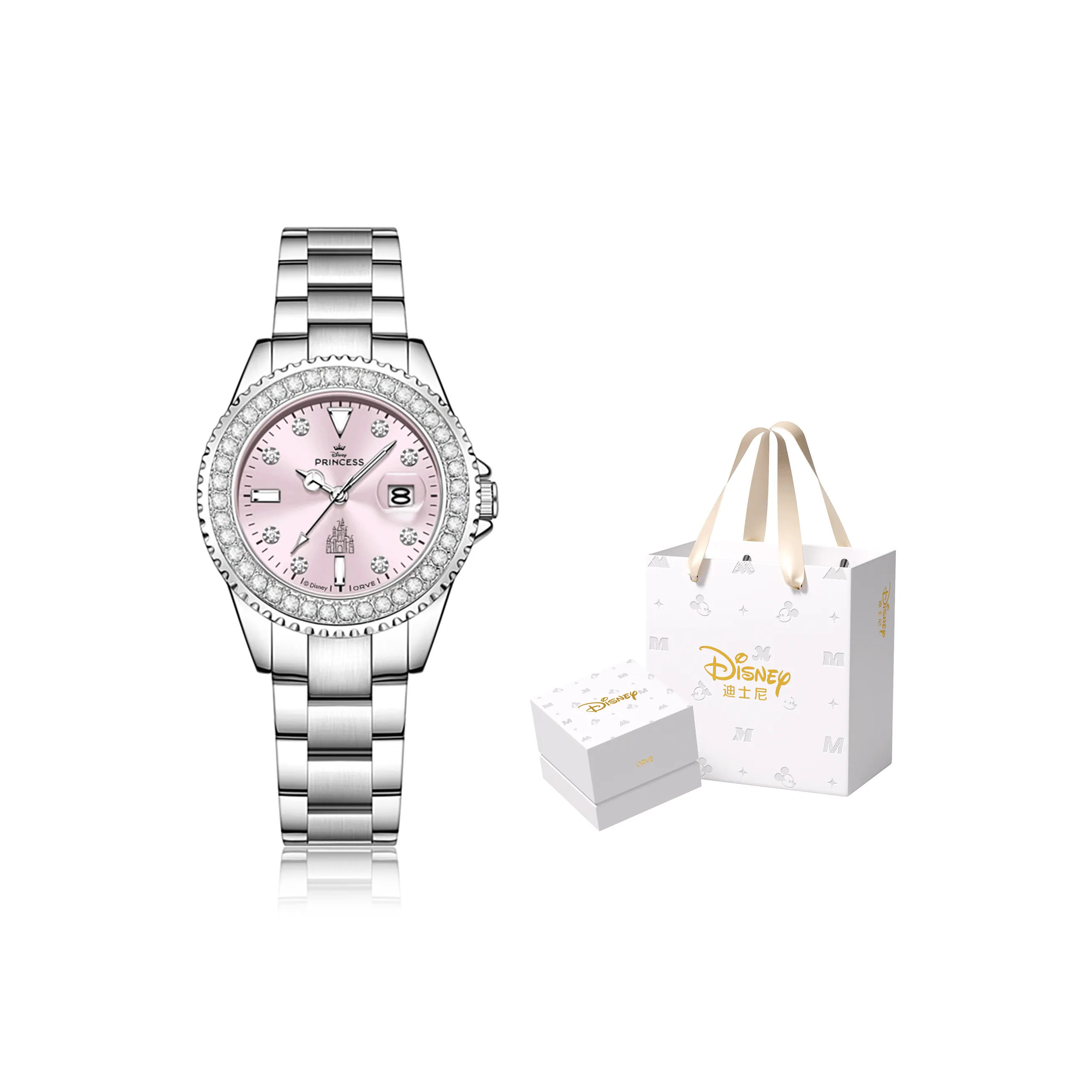 Disney Princess Кварцевый механизм ремешок из нержавеющей стали женские часы розовый циферблат