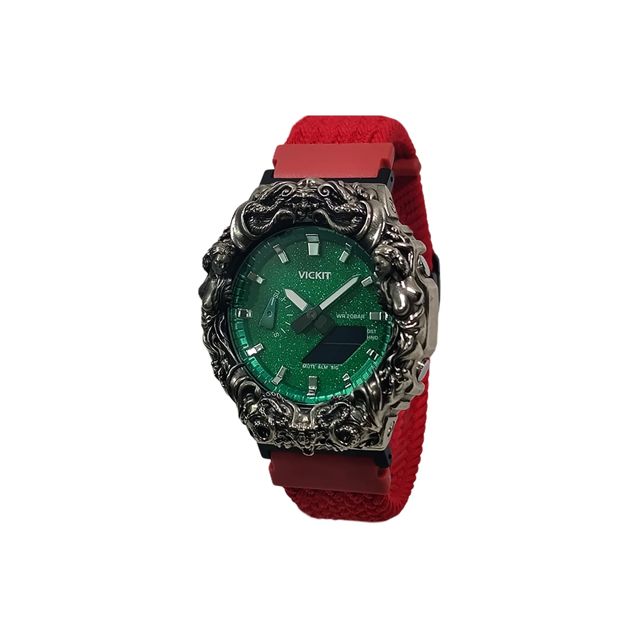 Vickit Octagonal Farmhouse Oak Collection Кварцевый механизм Нейлоновый ремешок Часы Унисекс Зеленый циферблат