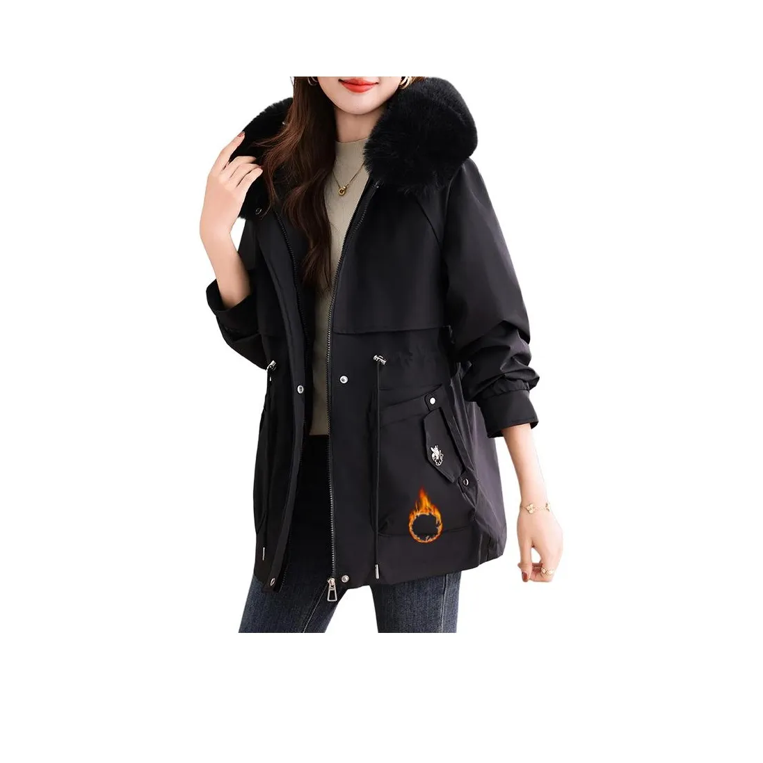 MOUSIDEYOUHUO Шерстяной воротник пуховая куртка женский