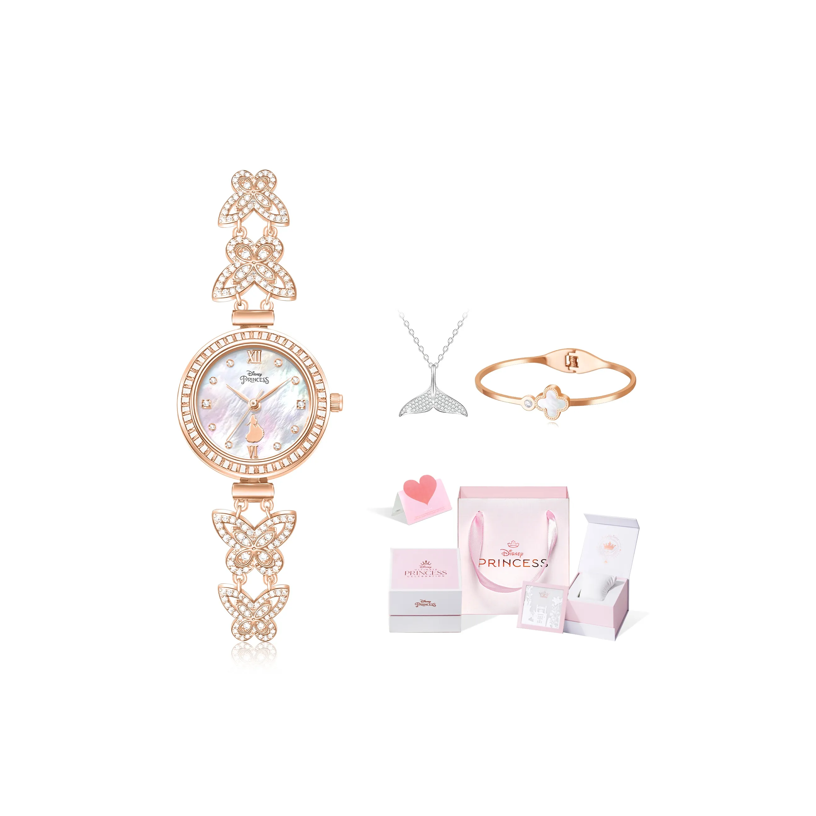 Disney Princess Кварцевый механизм Металлический ремешок Часы для женщин Жемчужная раковина Циферблат