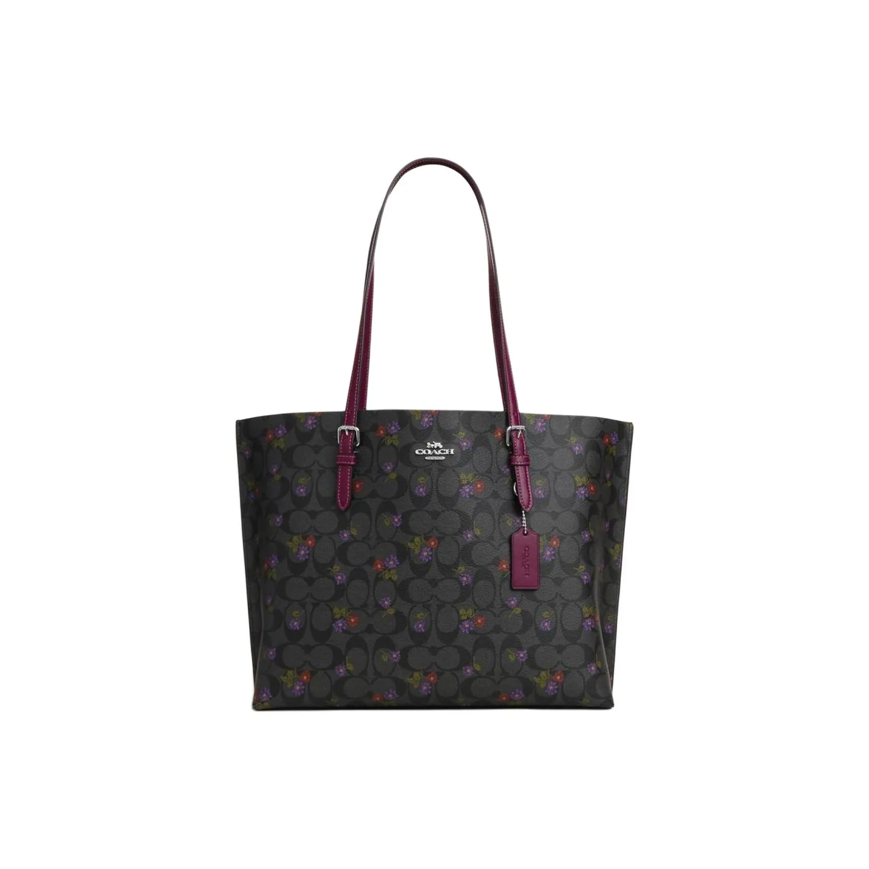 COACH Mollie Холст и Кожаная Сумка-Тот Сумка для покупок Сумка Большая Женская Графитовый Темный Ягодный