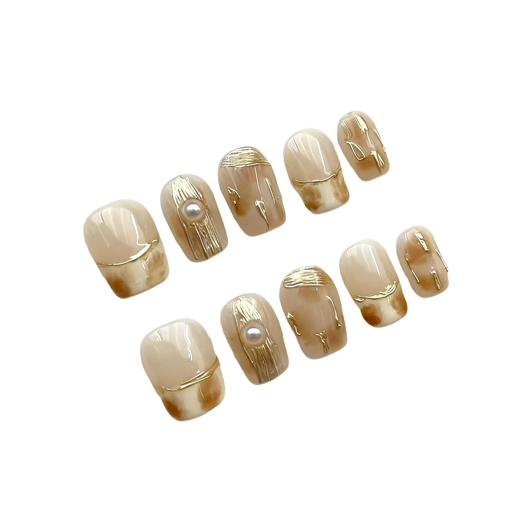 LIANJING [Eastern] Ручная работа Фальшивая Погоня Стиль Майярд Рисунок на Руках Градиент Золотой Вдохнутый Ногтей 17 мм