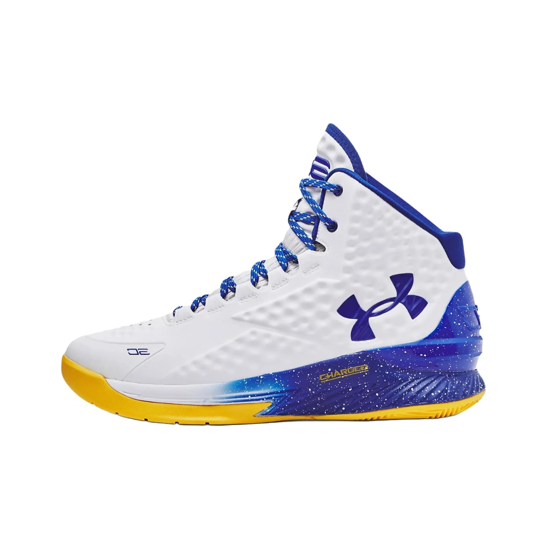 Under Armour Curry 1 Амортизация Высокие Баскетбольные Кроссовки Унисекс Белый Синий Желтый
