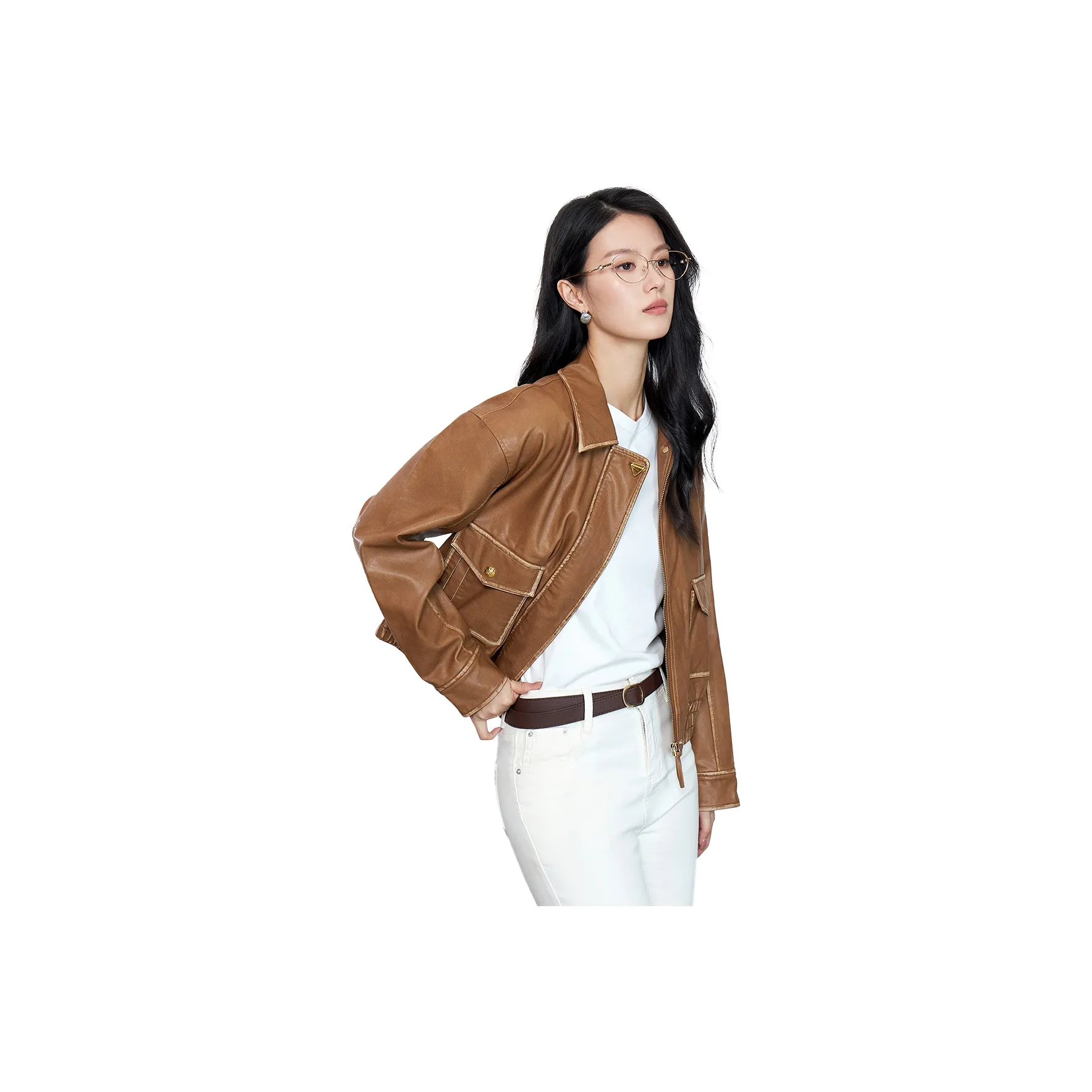 SMEN Зимние кожаные куртки и пальто женские кофейного цвета