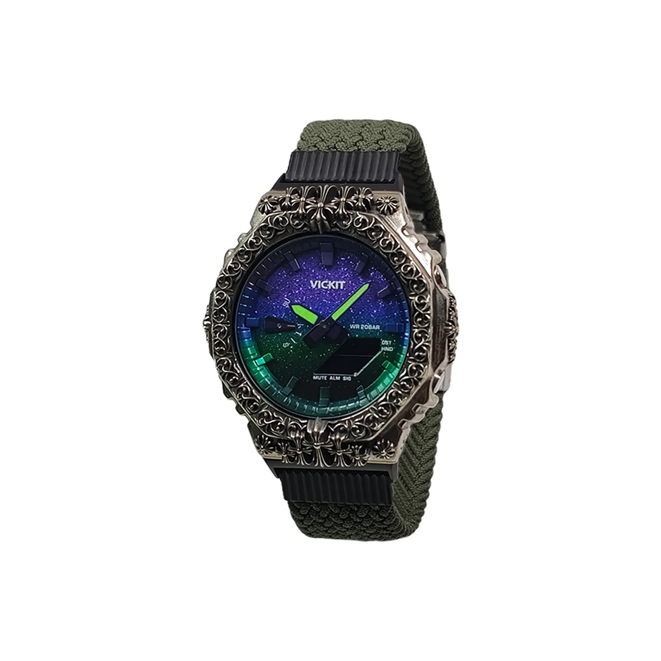 Vickit Obsidian Creed Collection Кварцевый механизм Нейлоновый ремешок Часы Унисекс Многоцветный Циферблат