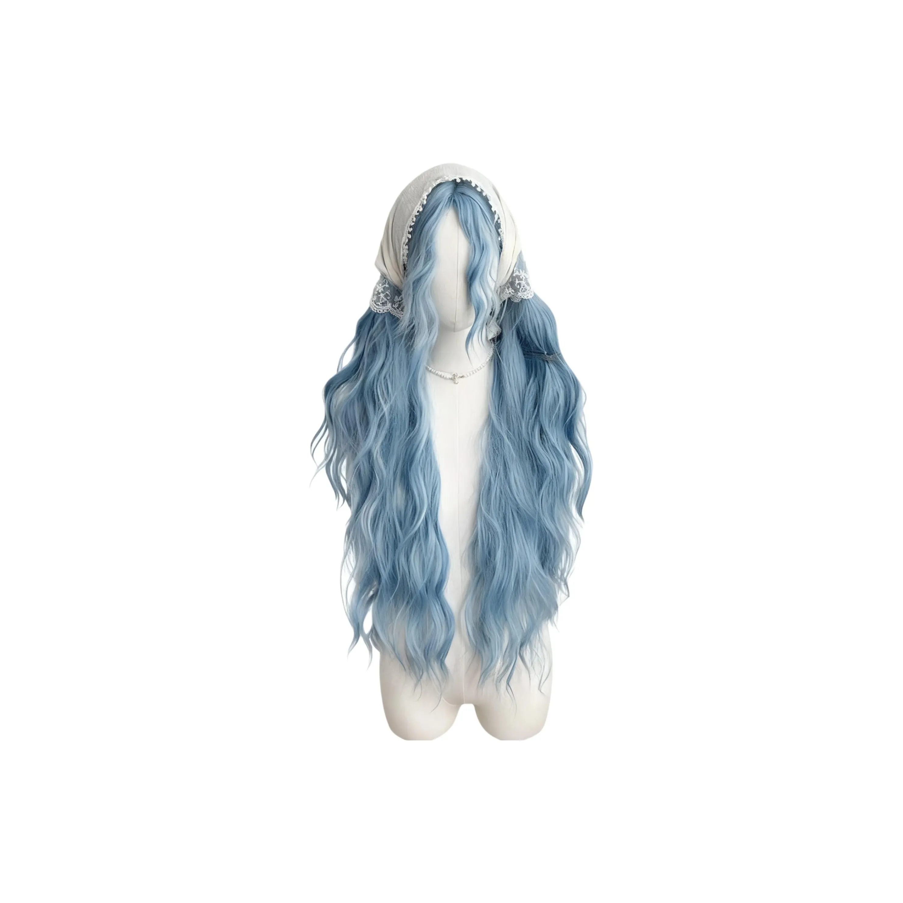 GLUNA Синий Лолита Girlish Lolita Перука Весенний Летний Длинные Волосы с Крутыми Кончиками