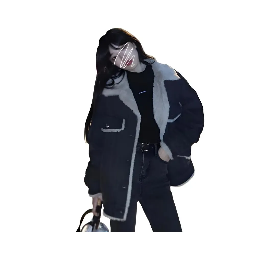 EFCR Черный Женские Джинсовые Куртки