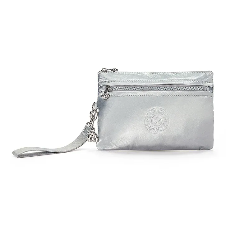 Kipling Холст Клатч Маленький Женский Гламурный Стиль Сияющий Серебряный