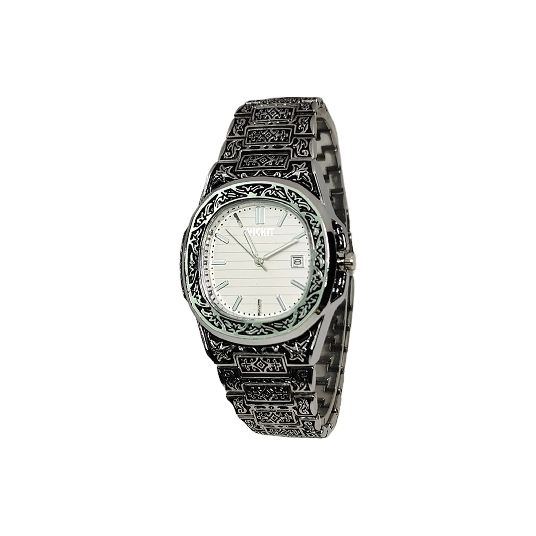 Vickit Octagonal Farmhouse Oak Collection Кварцевый механизм Нержавеющая сталь Ремешок Часы Мужские часы