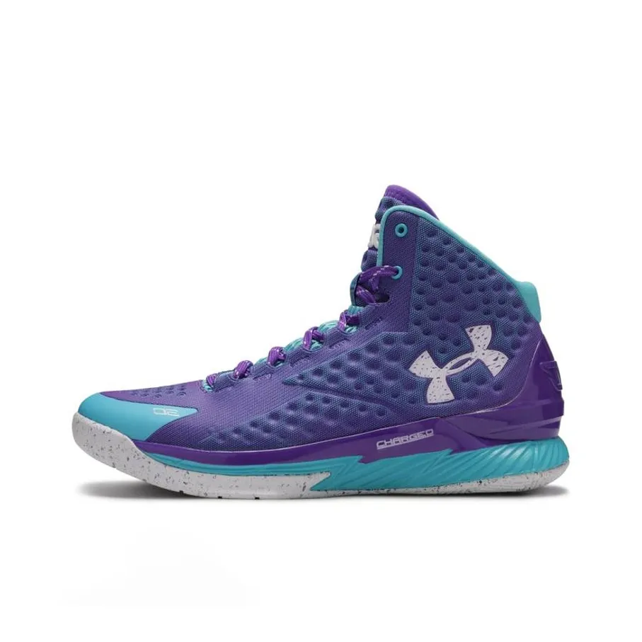 Under Armour Curry 1 Отец и Сын Нескользящие Легкие Высокие Баскетбольные Кроссовки для Игры Мужские Фиолетово-Синие