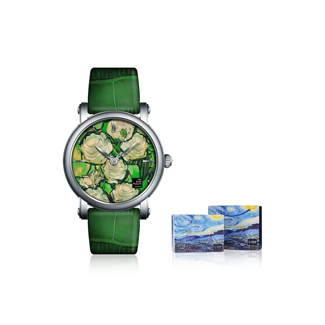VAN GOGH Кварцевые наручные часы механизм ремень из натуральной кожи 35 мм зеленый циферблат женские часы