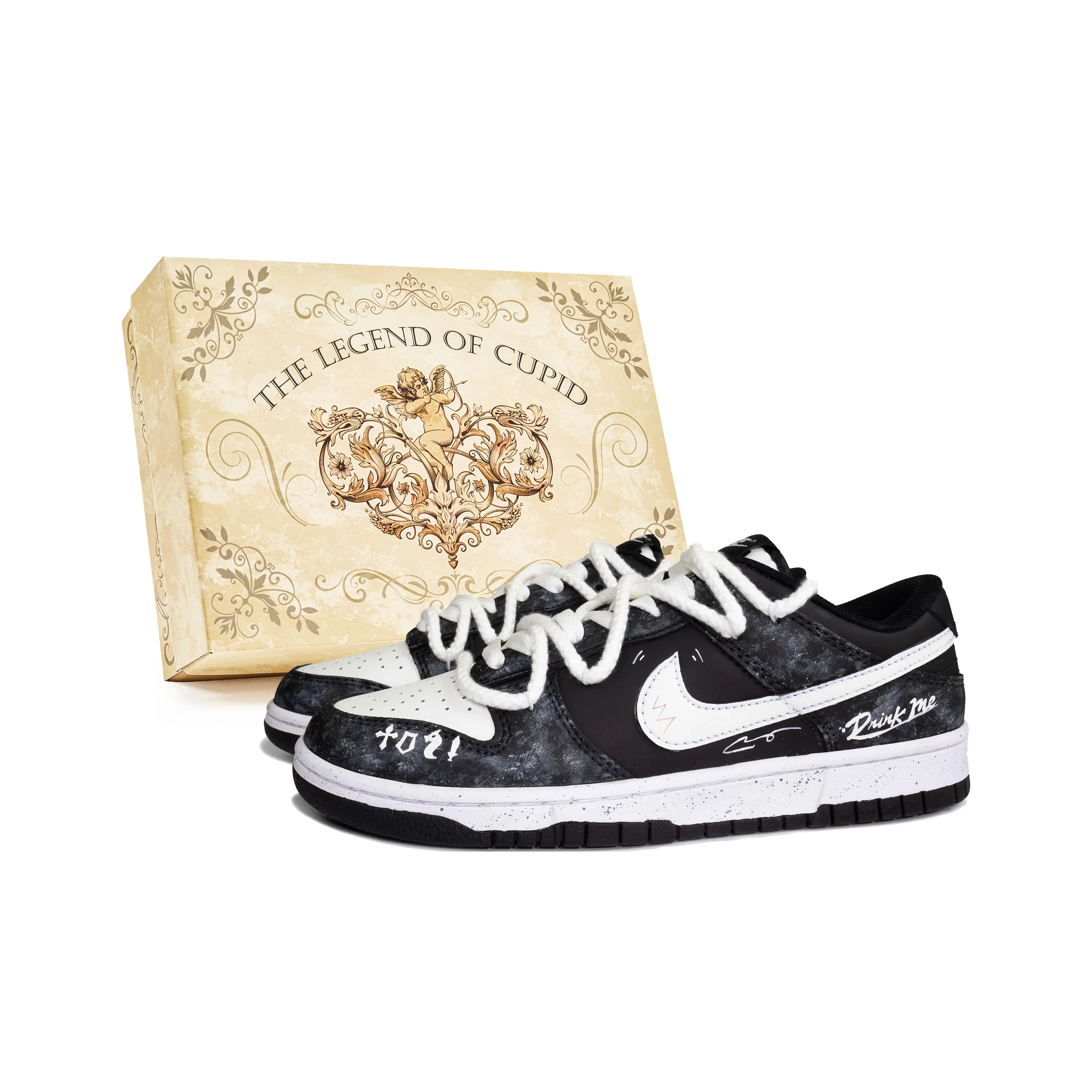 Nike Dunk Black Knight Устойчивые к истиранию Низкие Скейтборд Кроссовки Унисекс Черный Белый