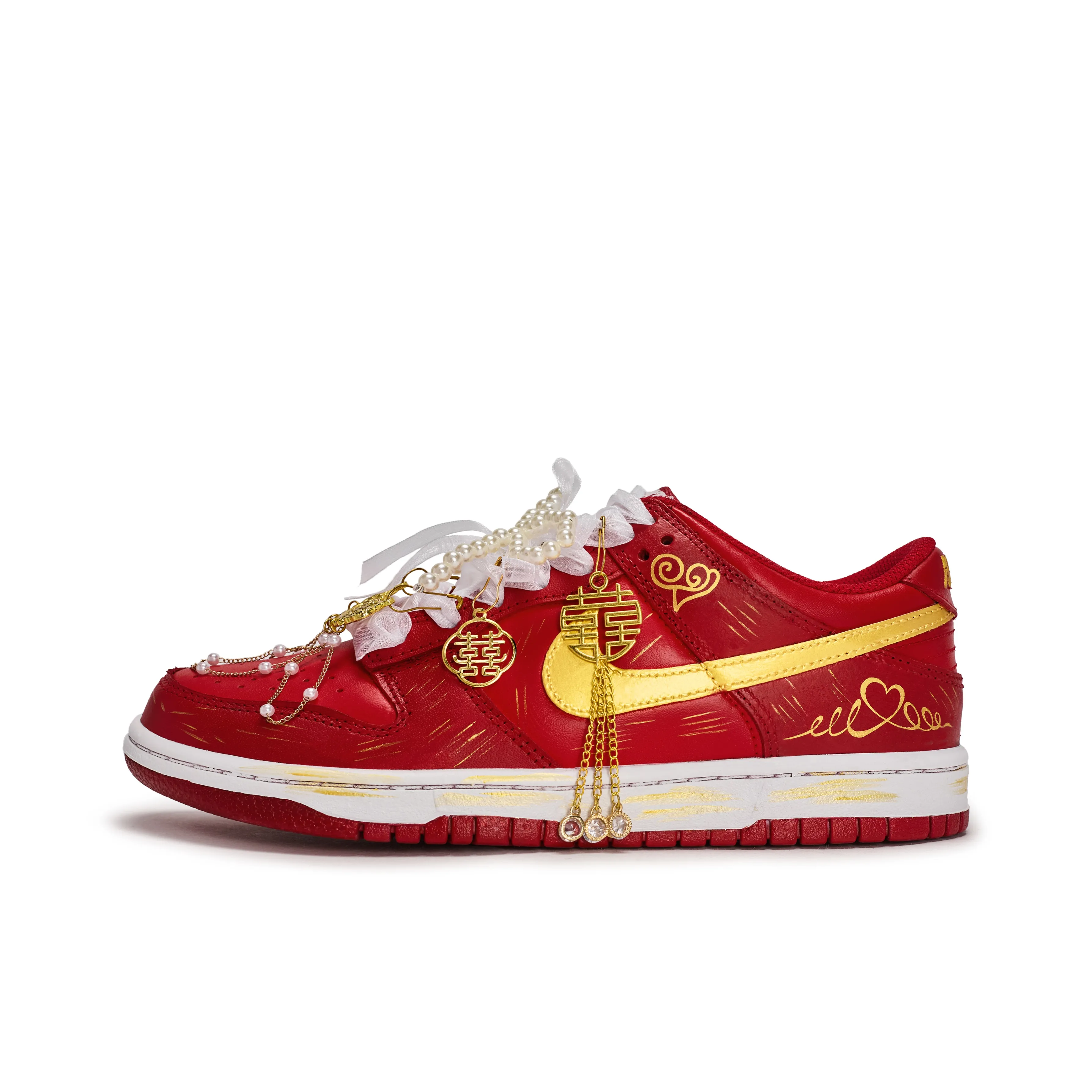 Nike Dunk 811 Manufacturing Lucky Joy Устойчивые к истиранию Низкие Скейтборд Кроссовки Унисекс Красный Белый Золото