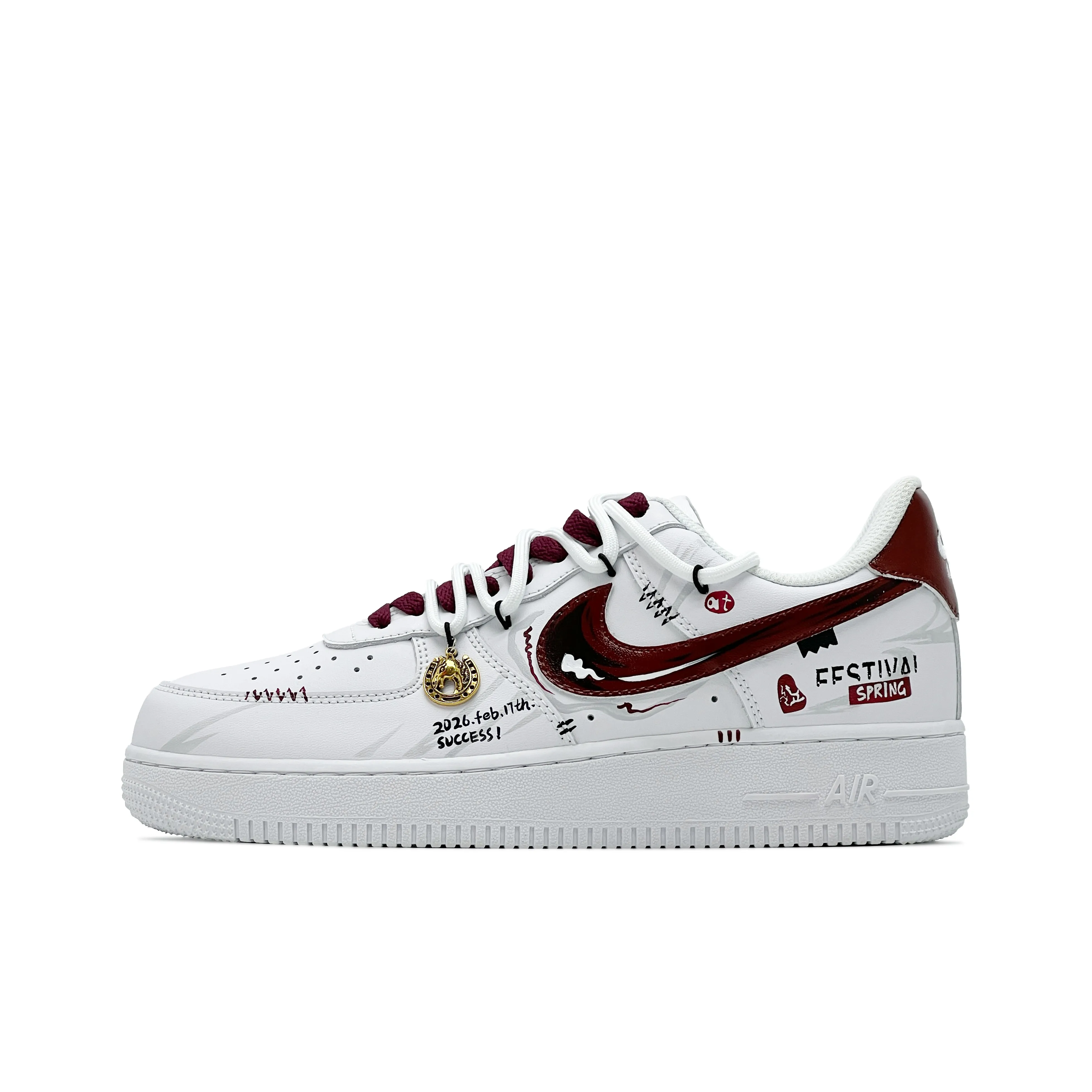 Nike Air Force 1 Устойчивые к истиранию Низкие Кроссовки для скейтбординга Мужские Белые и Красные