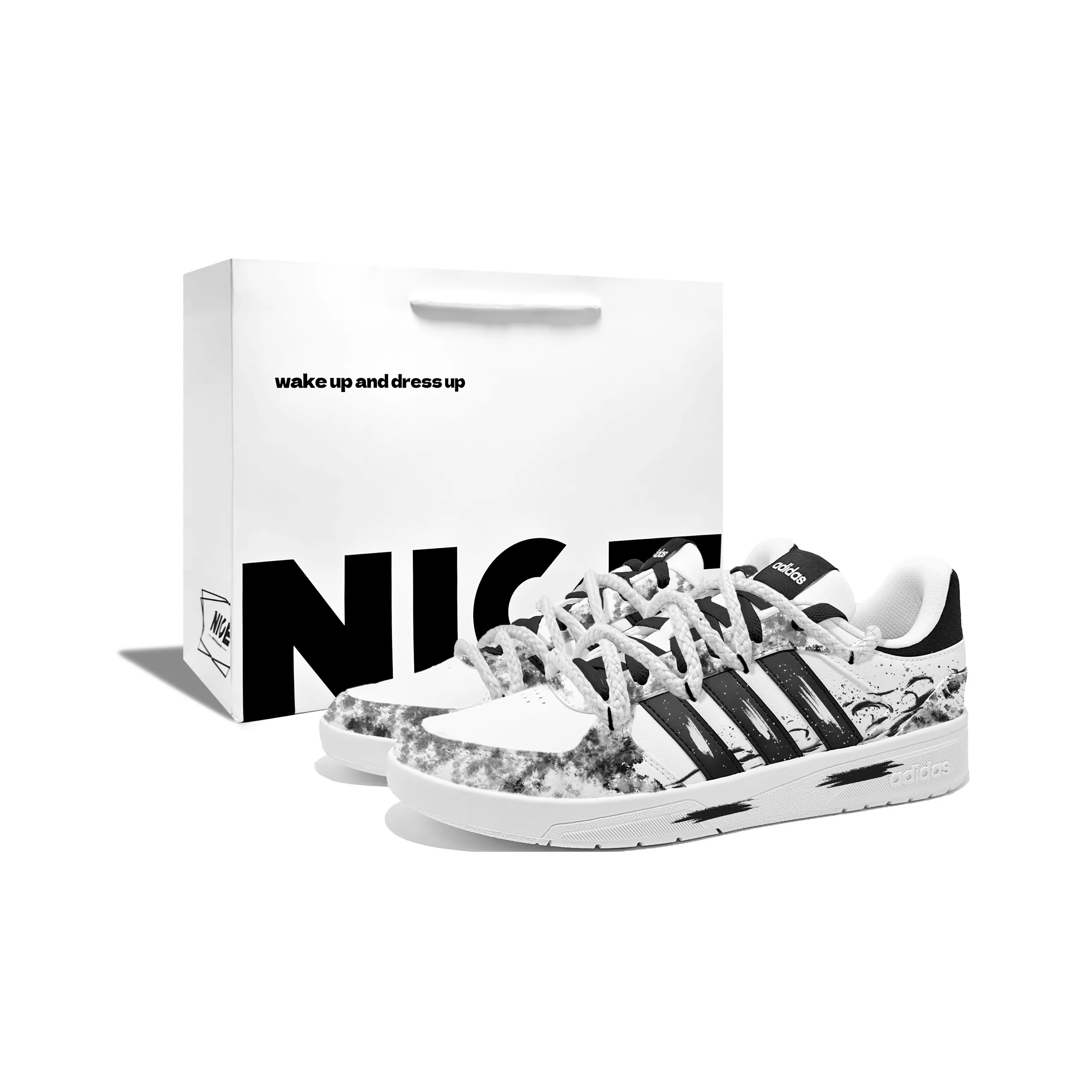 ADIDAS NEO Courtbeat Wind Blade 1 Коробка Износостойкий и Легкий Низкий Топ Скейтборд Кроссовки Унисекс Черный Белый