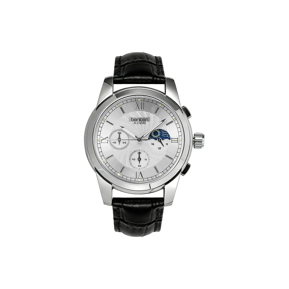 BENKEN AIVN Кварцевый механизм натуральная кожа ремешок мужские часы серебристый циферблат